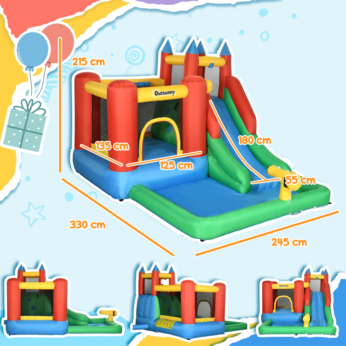 Kids Bouncy Castle w/ Slide Water Pool Climbing Wall & Trampoline