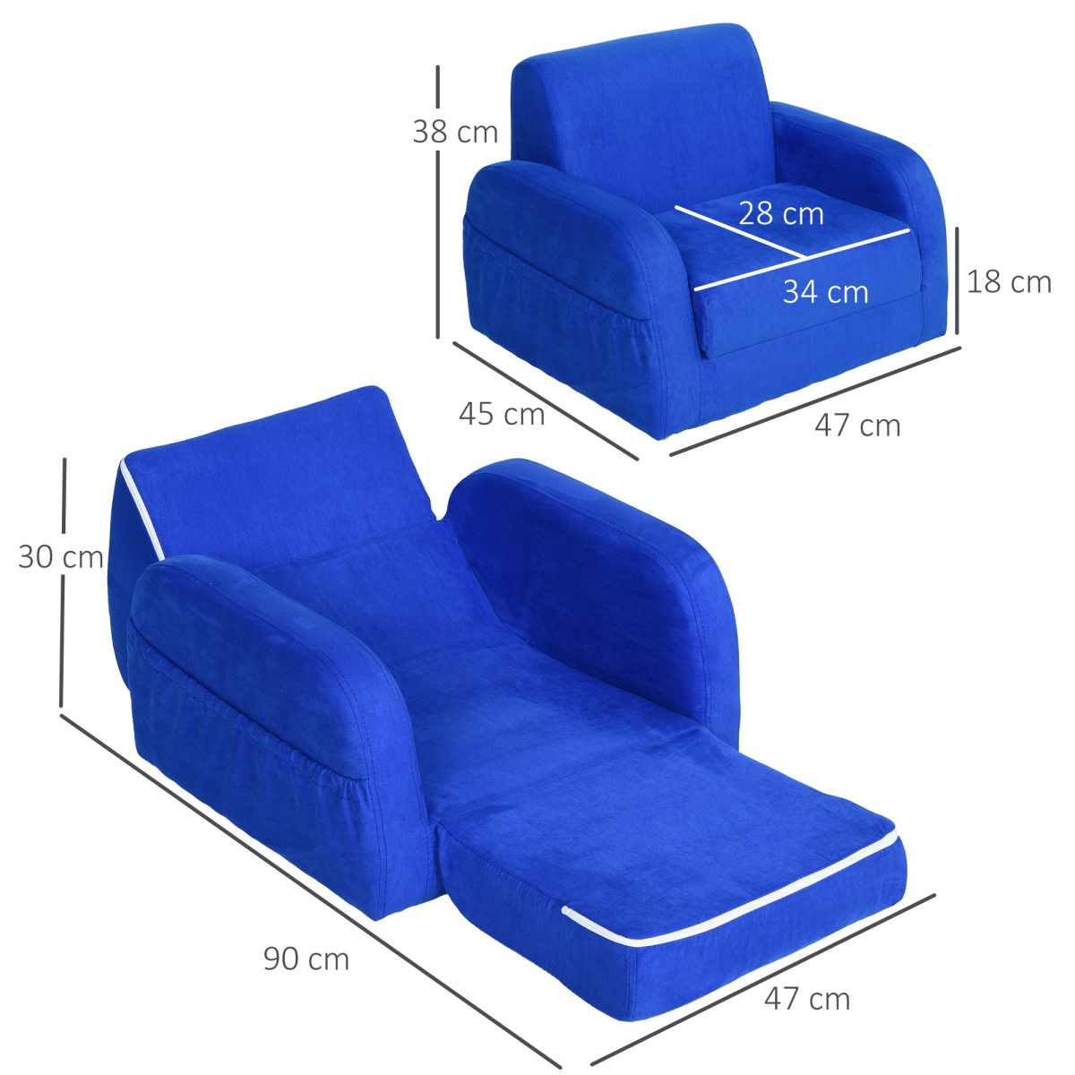 2 In 1 Kids Sofa Armchair Chair Fold Out Flip Open Baby Bed Couch Toddler Sofa
