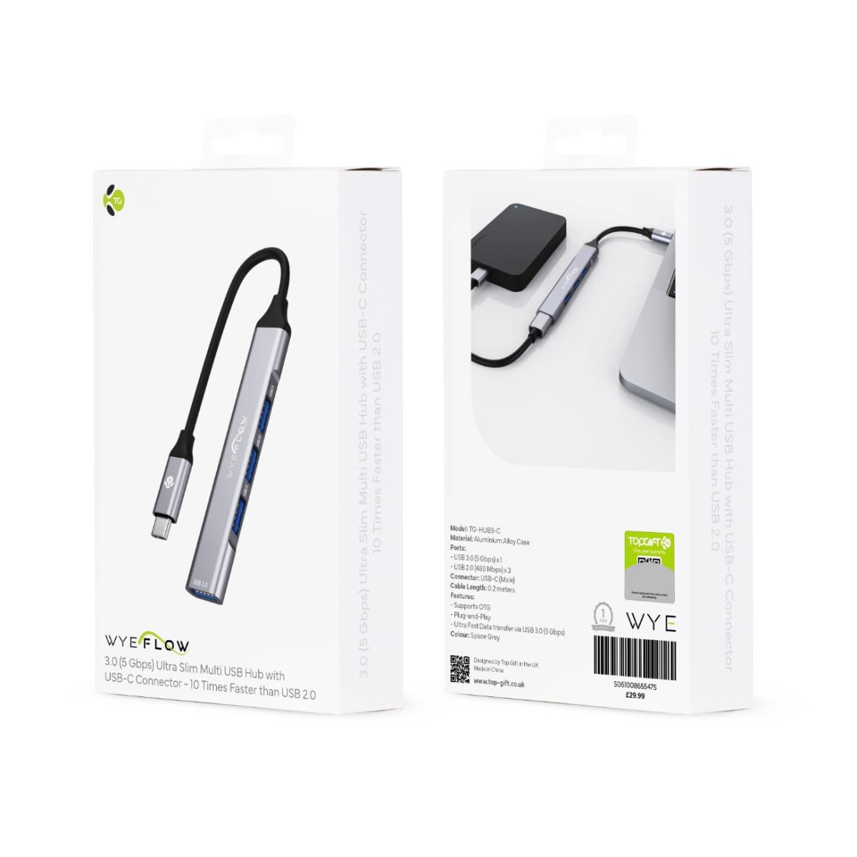 WYEFLOW  USB Hub 3.0 With USB-C Connector  - 5 GBPS