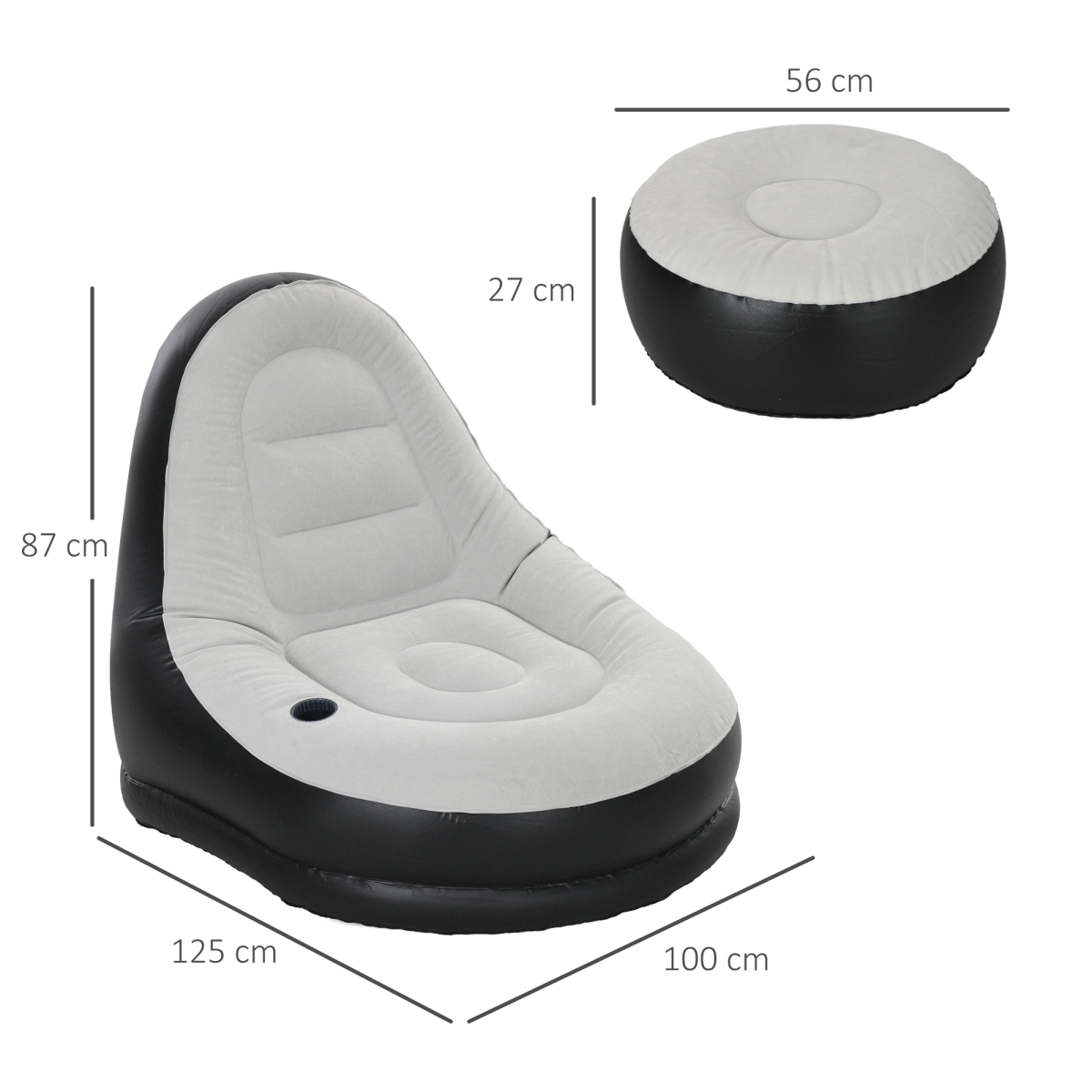 Outsunny Inflatable Chair and Foot Stool for Gaming, Reading, Watching, Grey