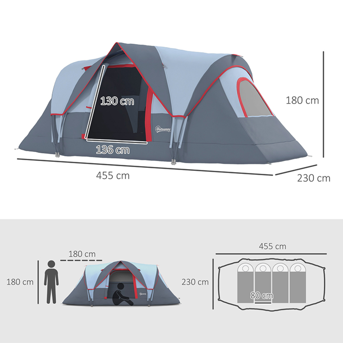Outdoor  Camping Tent For 5-6 W/ Bag, Fiberglass & Steel Frame Outsunny