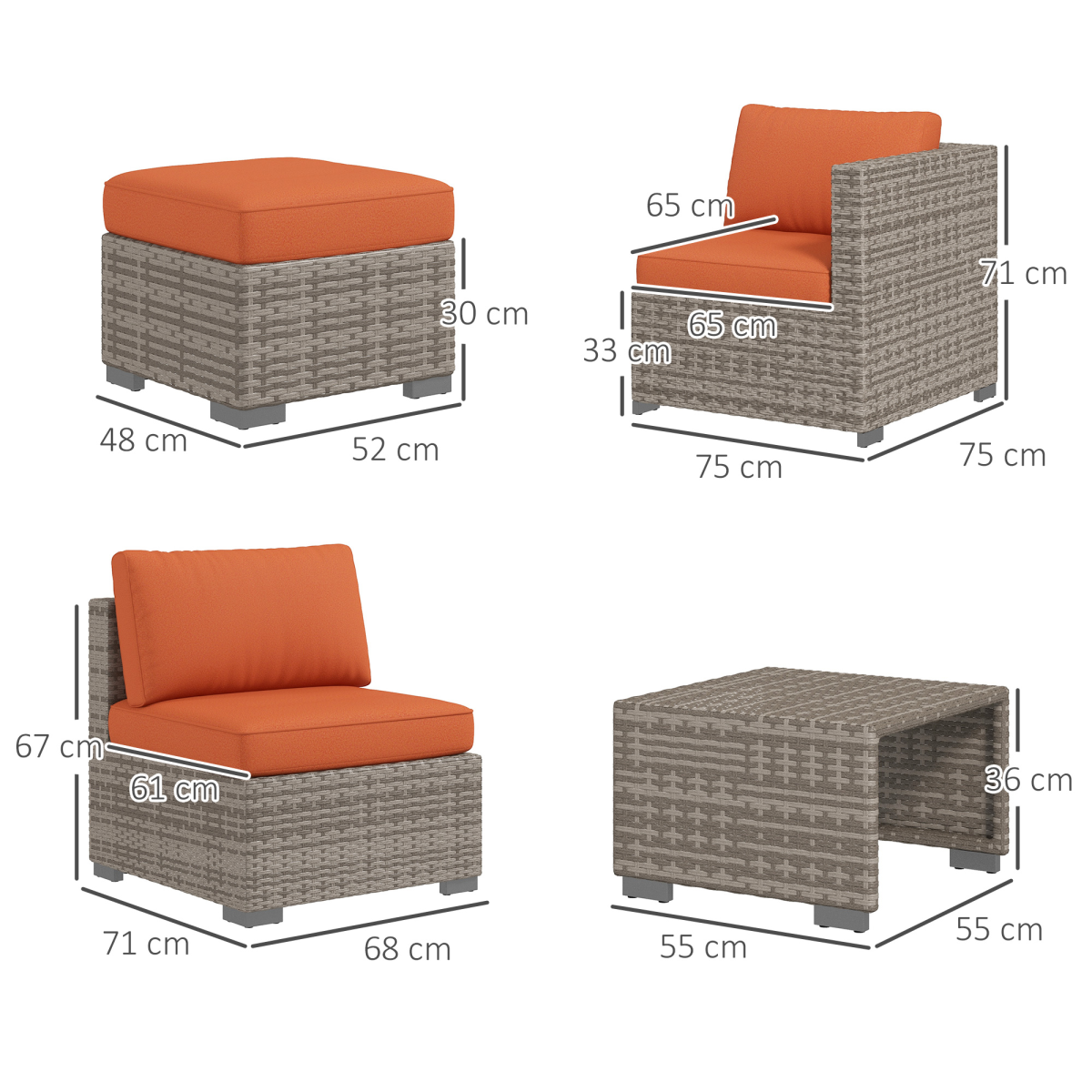 Outsunny 8pc Outdoor Patio Furniture Set Weather Wicker Rattan Sofa Chair Orange