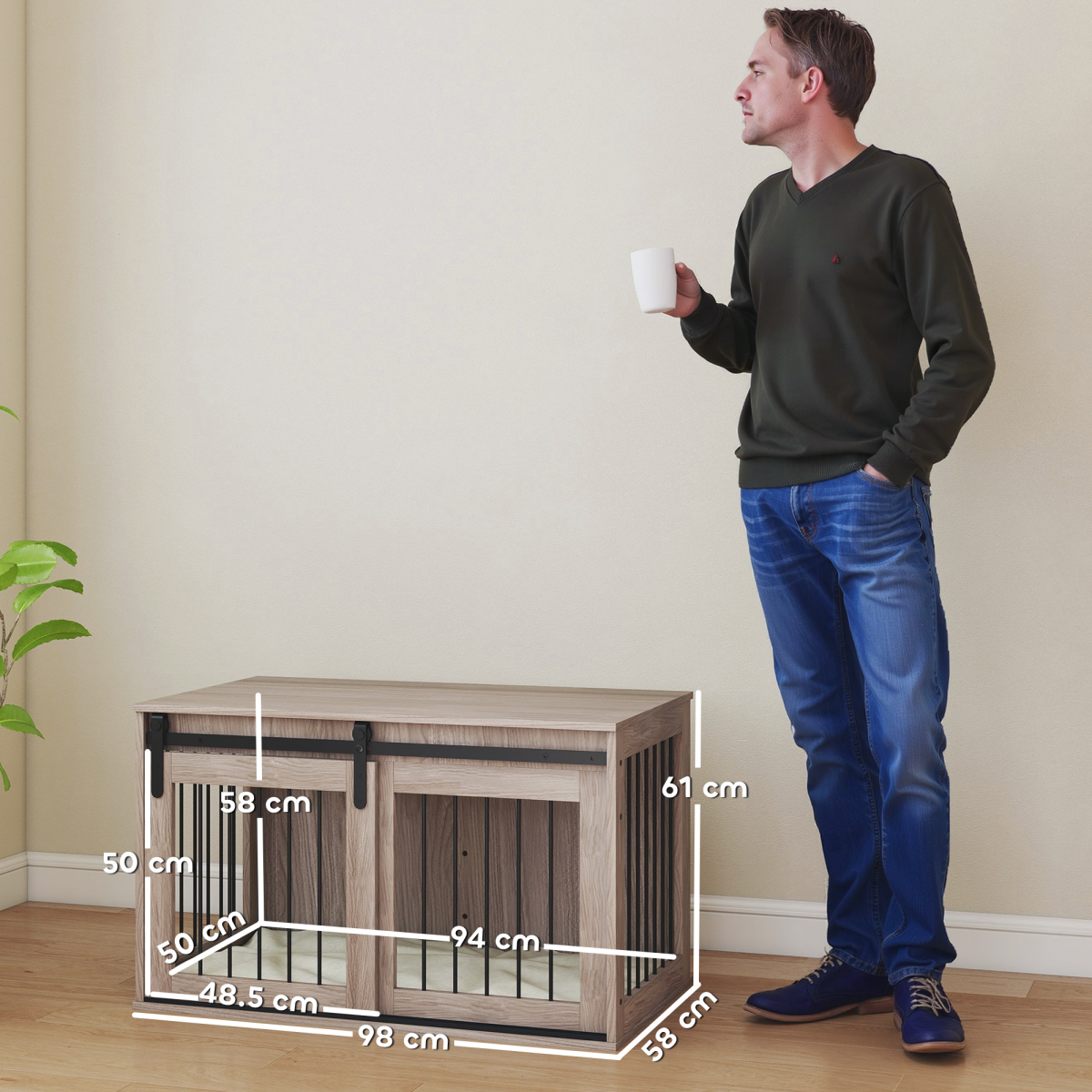 PawHut Dog Crate Furniture with Removable Cushion for Large Dogs - Brown