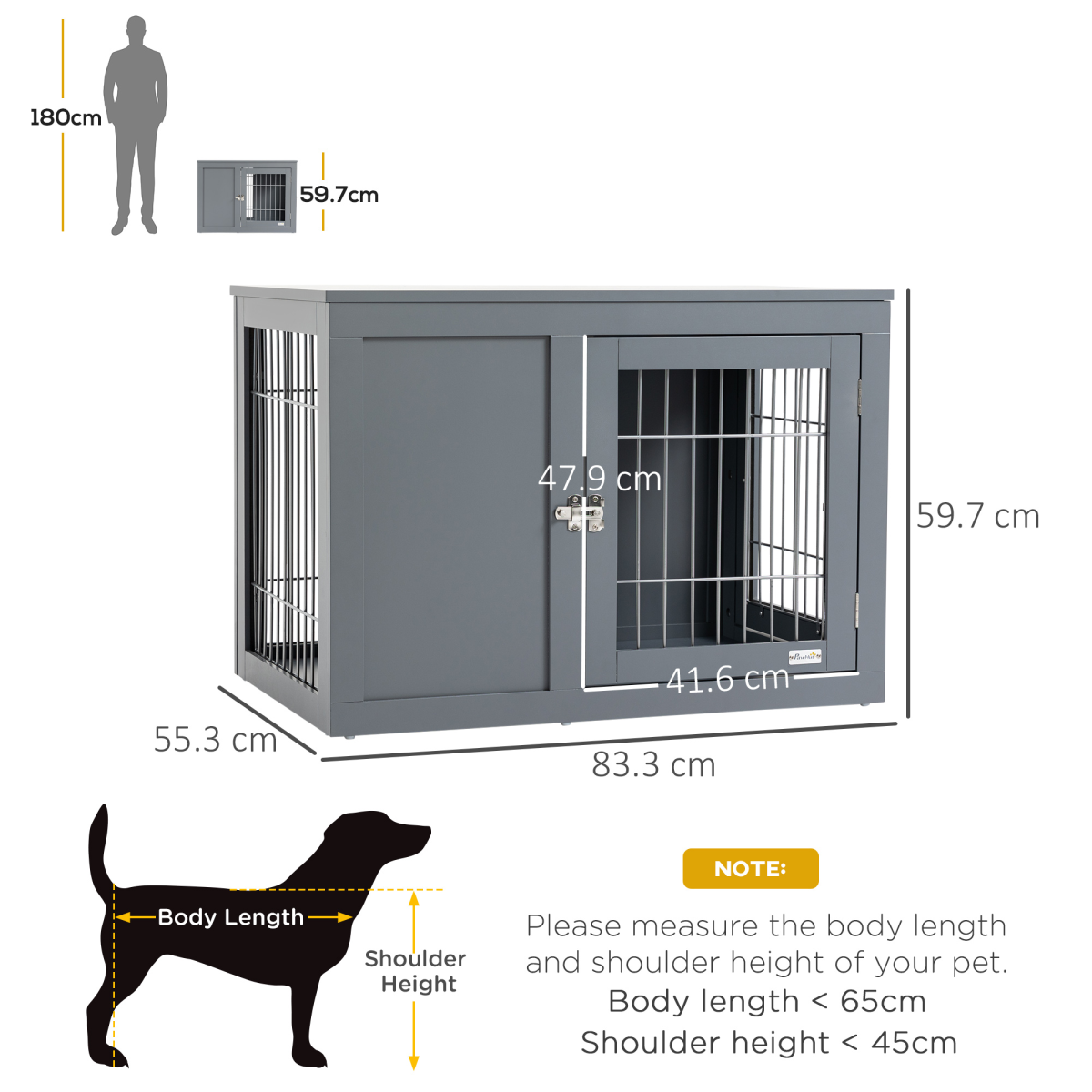 Furniture-Style Dog Crate Two Lockable Doors, for Small & Medium Dogs Pawhut
