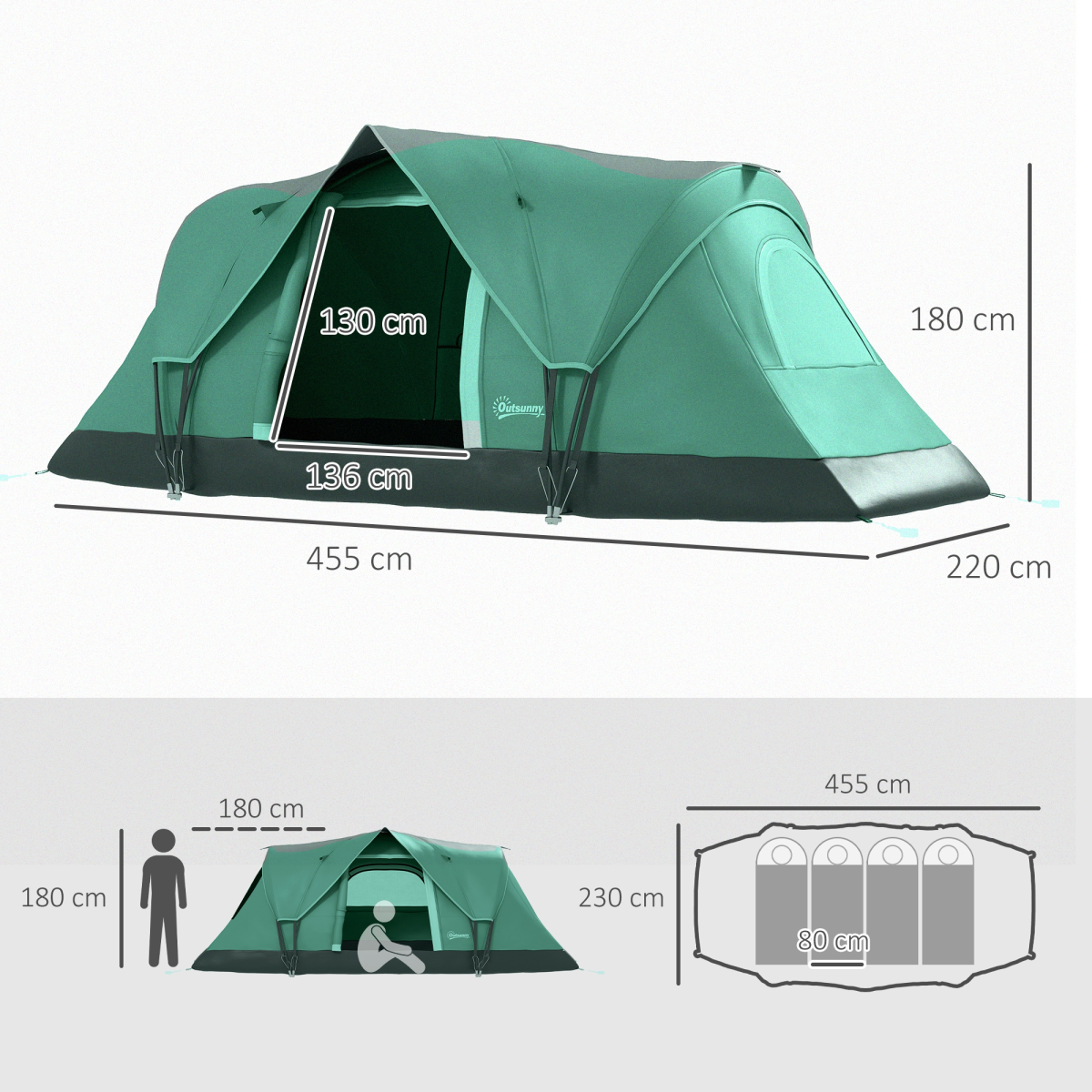 Outdoor  Camping Tent For 5-6 W/ Bag, Fiberglass & Steel Frame