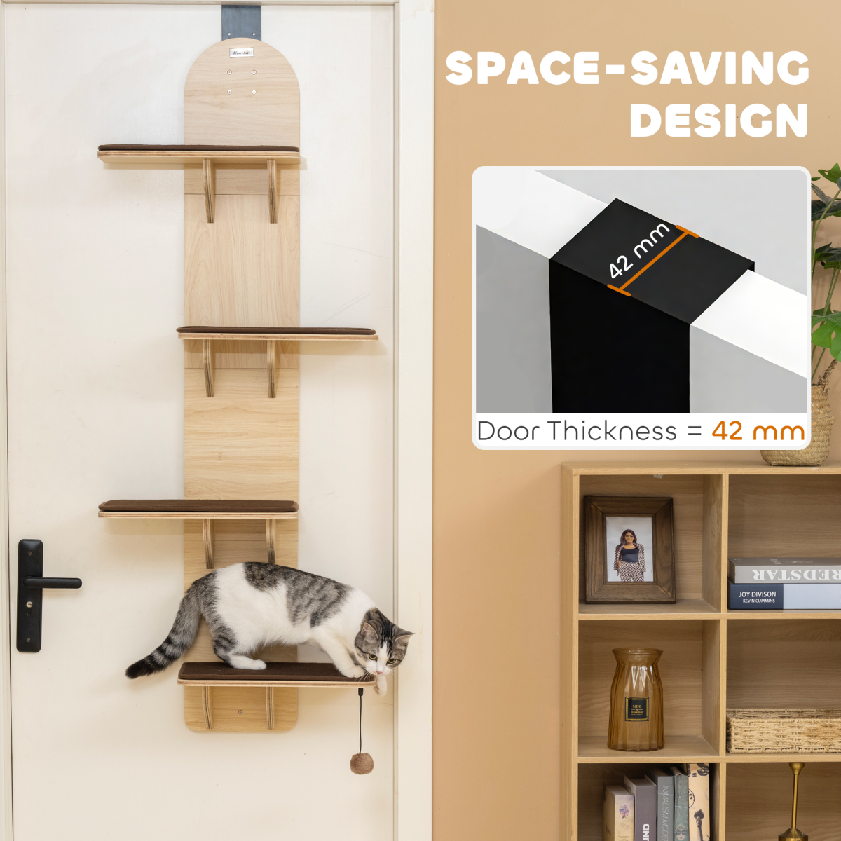 PawHut 4-Level Cat Tree Door Mounted with Washable Plush Pads, Toy Ball