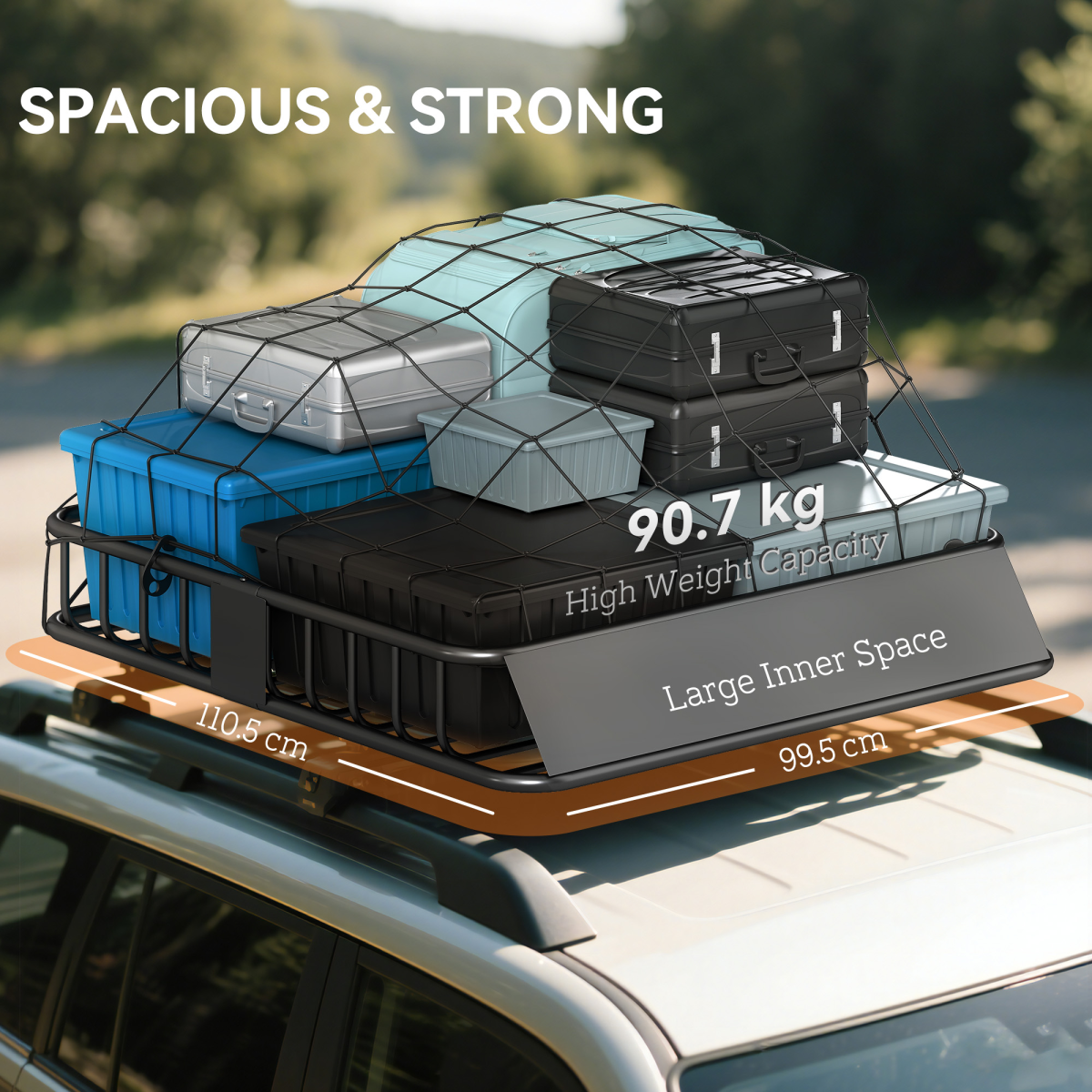 Roof luggage rack basket tray