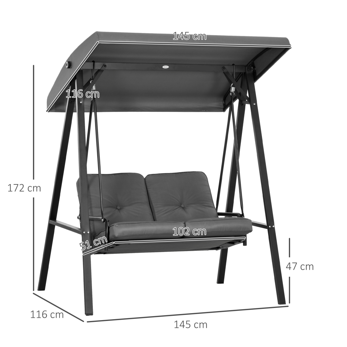 Outsunny 2 Seater Garden Outdoor Swing Chair Hammock w/ Adjustable Canopy