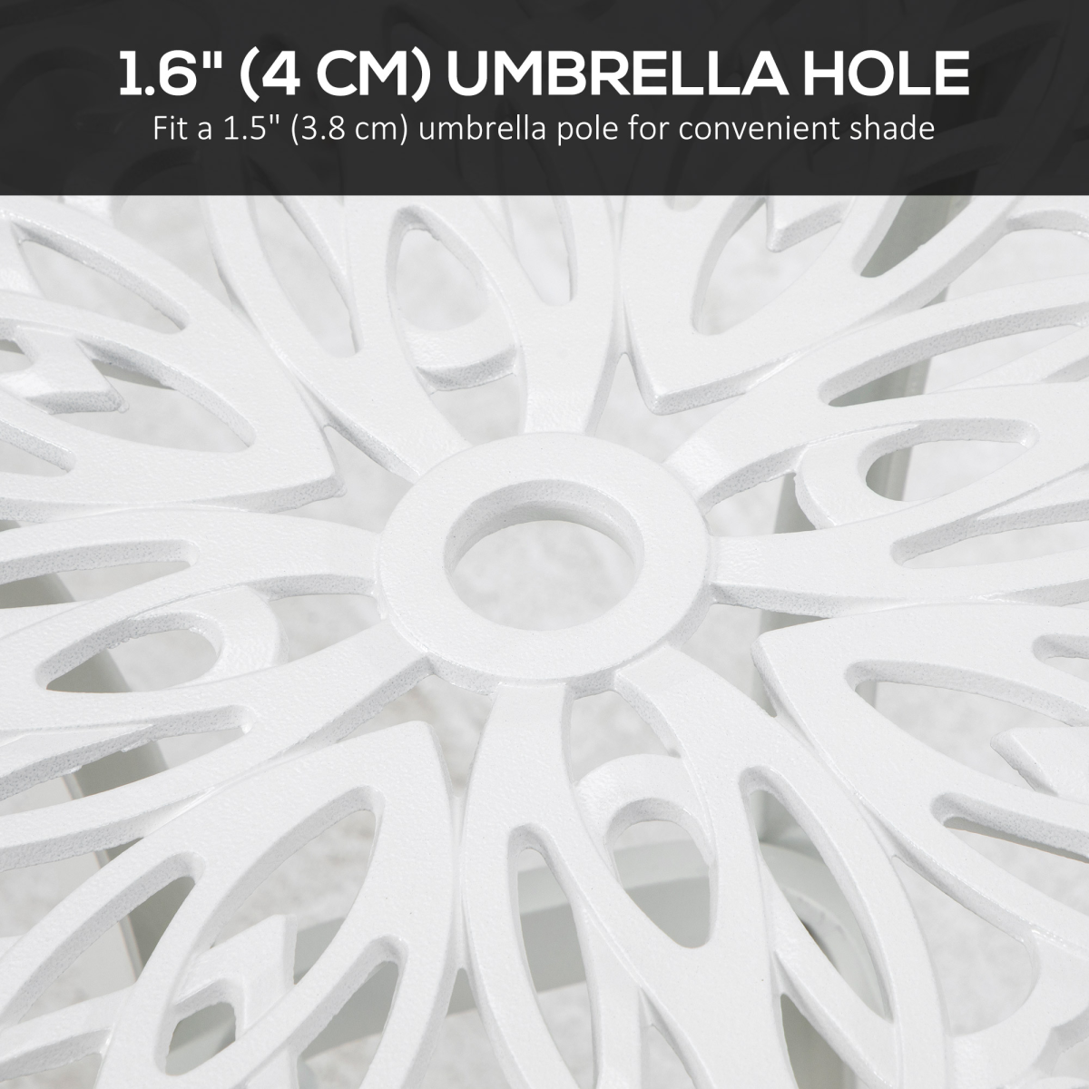 Outsunny Cast Aluminium Bistro Table with Umbrella Hole, White