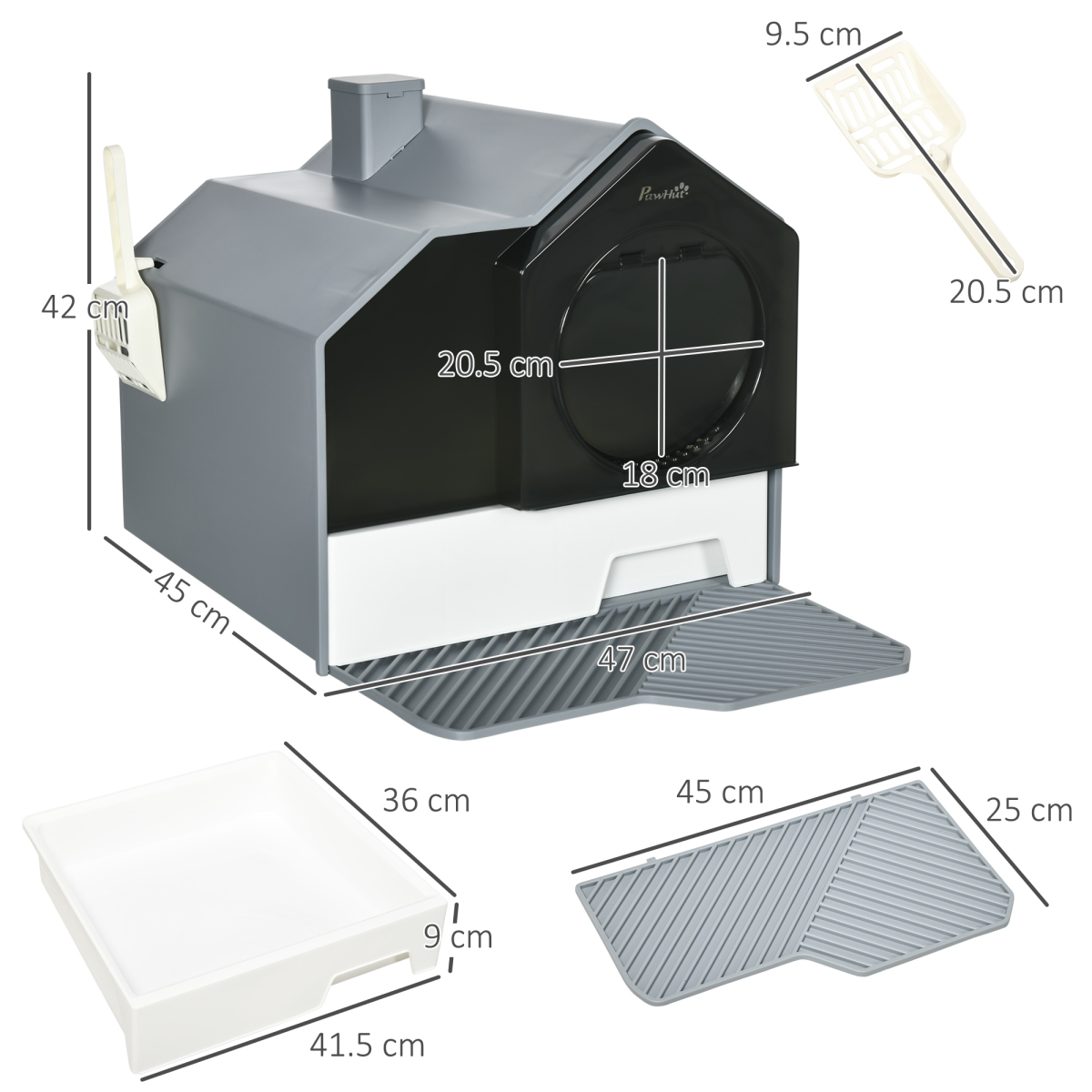 PawHut Hooded Cat Litter Tray with Scoop Drawer Pan, Handle, Deodorant