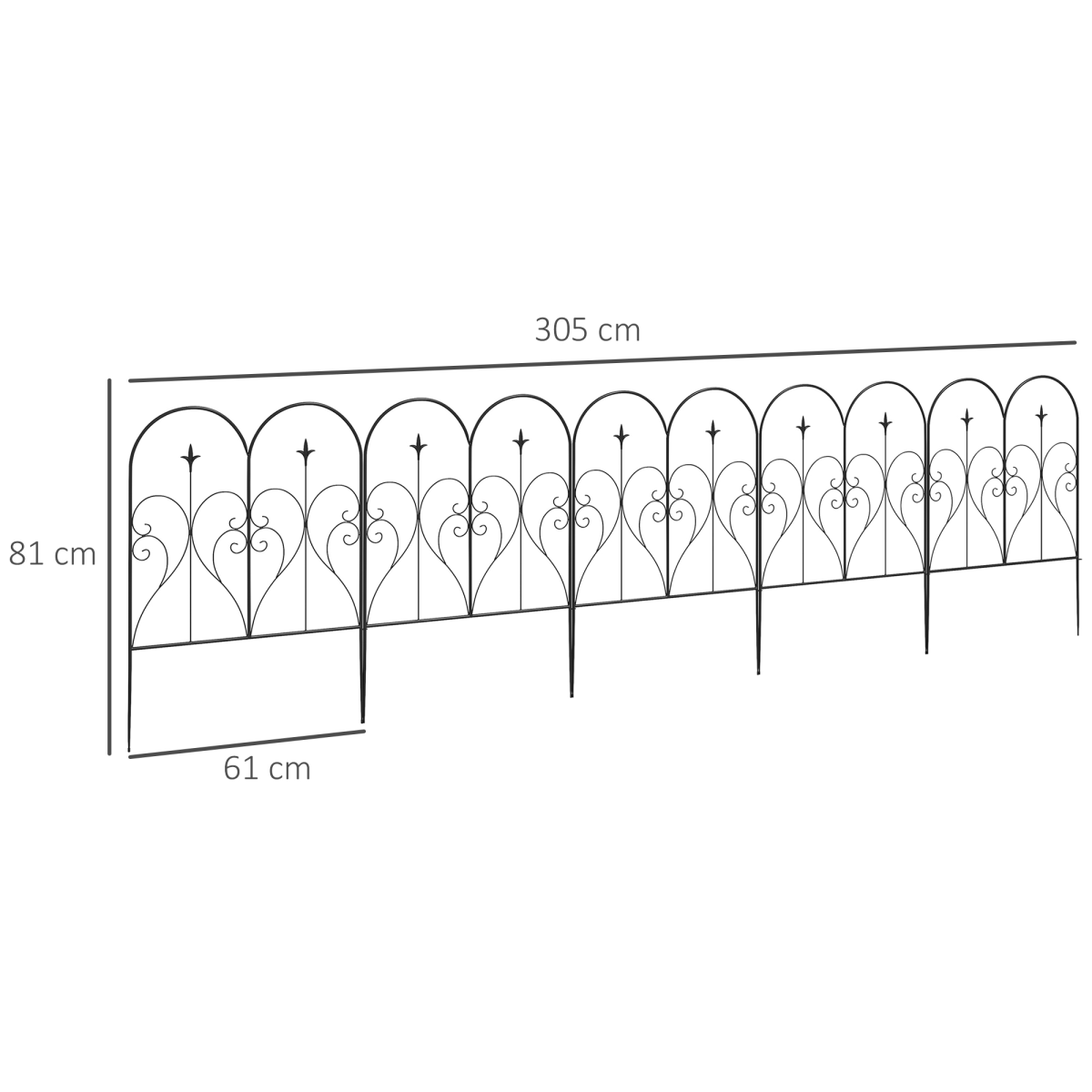 Outsunny 5PCs Decorative Garden Fencing 32in x 10ft Metal Border Edging
