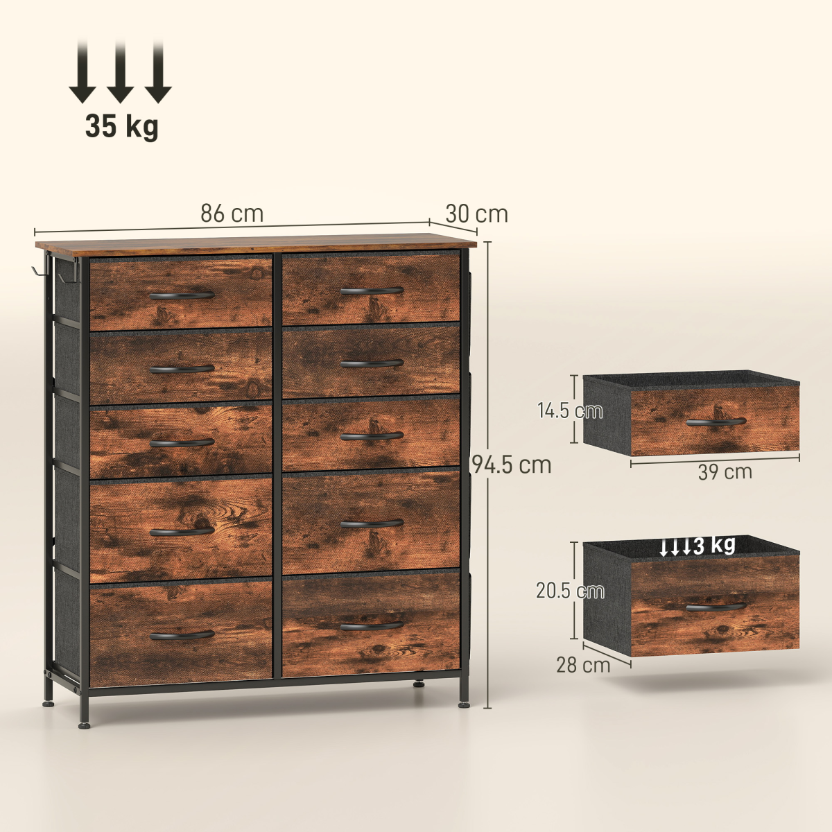 Wood Storage Chest of Drawers