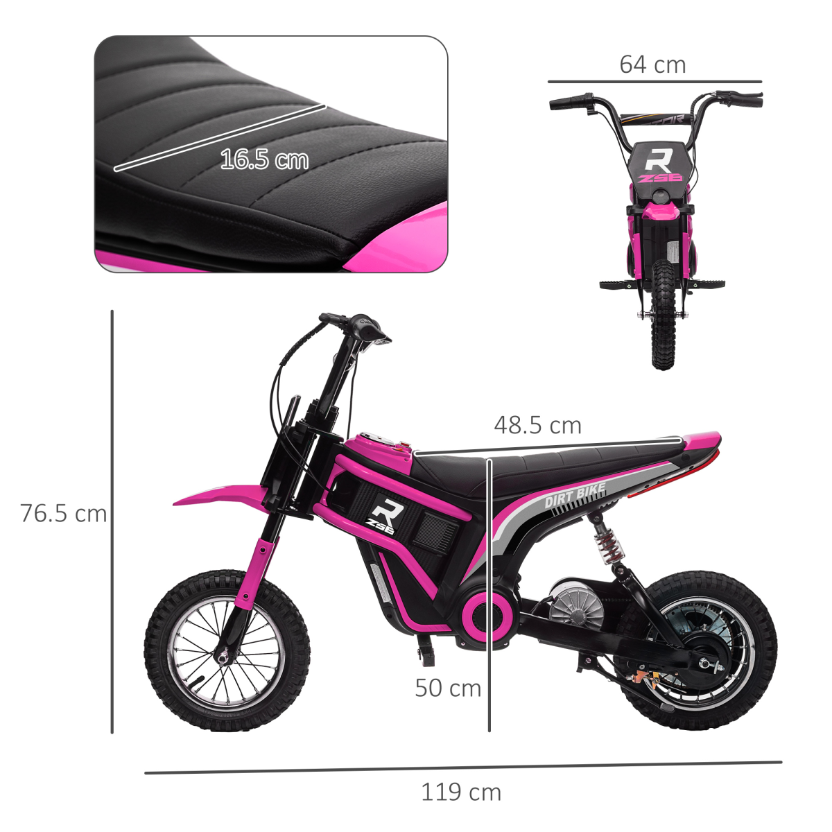 HOMCOM 24V Kids Electric Motorbike with Twist Grip Throttle, Music, Horn - Pink