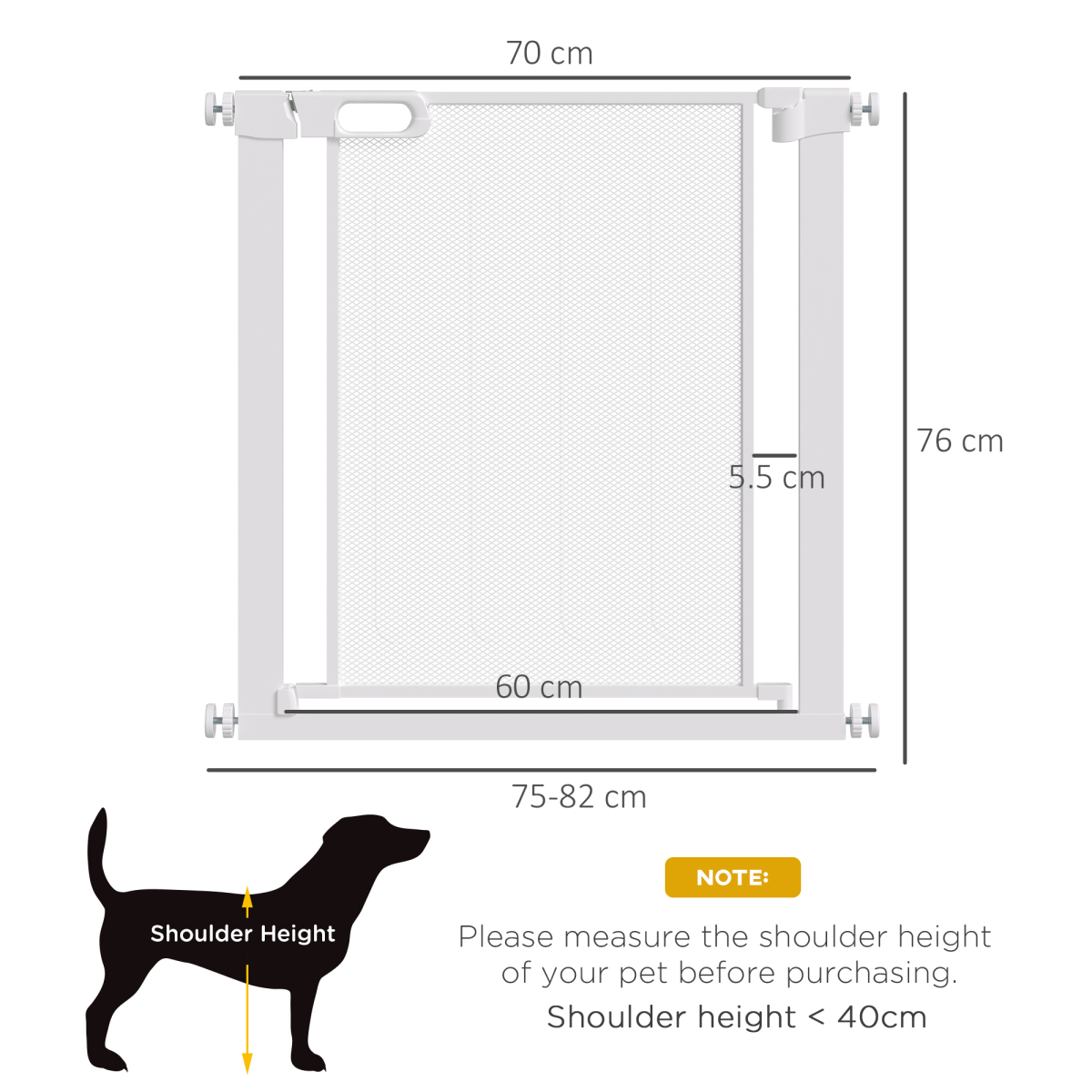 Pressure Fit Safety Gate for Stairs w/ Auto Close 75-82 cm - White Pawhut