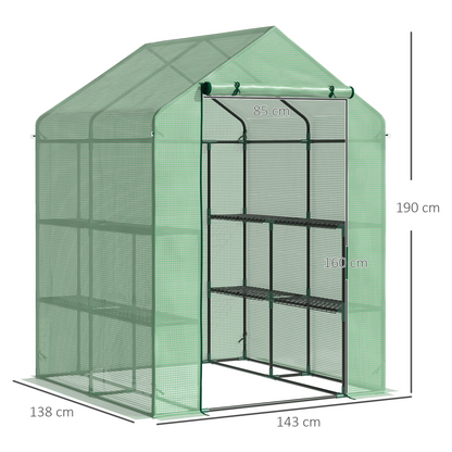 Walk in Garden Greenhouse Outdoor Grow House Shelves, 143x138x190cm Outsunny