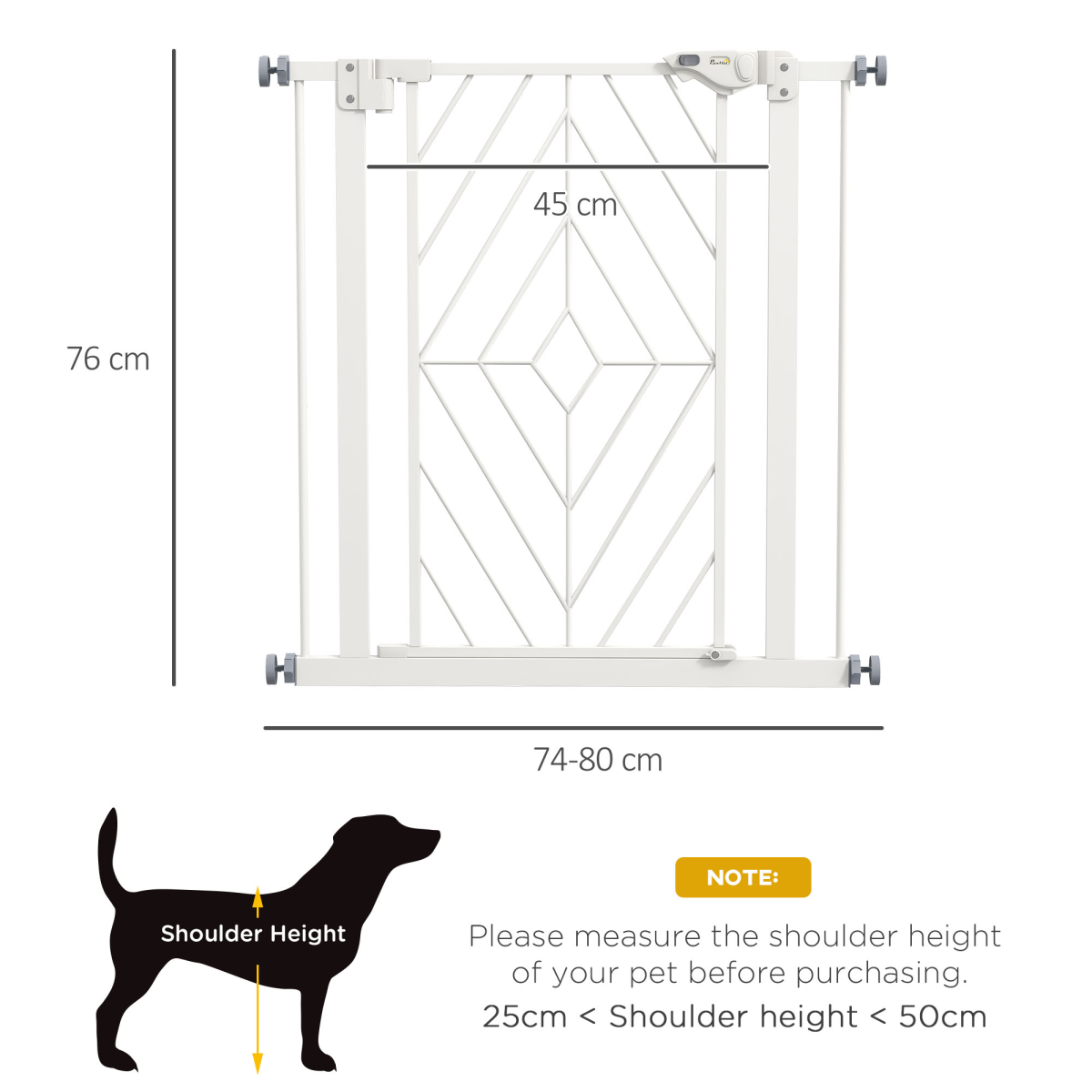 Pressure Fit Safety Gate w/ Auto Closing Door, Double Locking, Openings 74-80cm