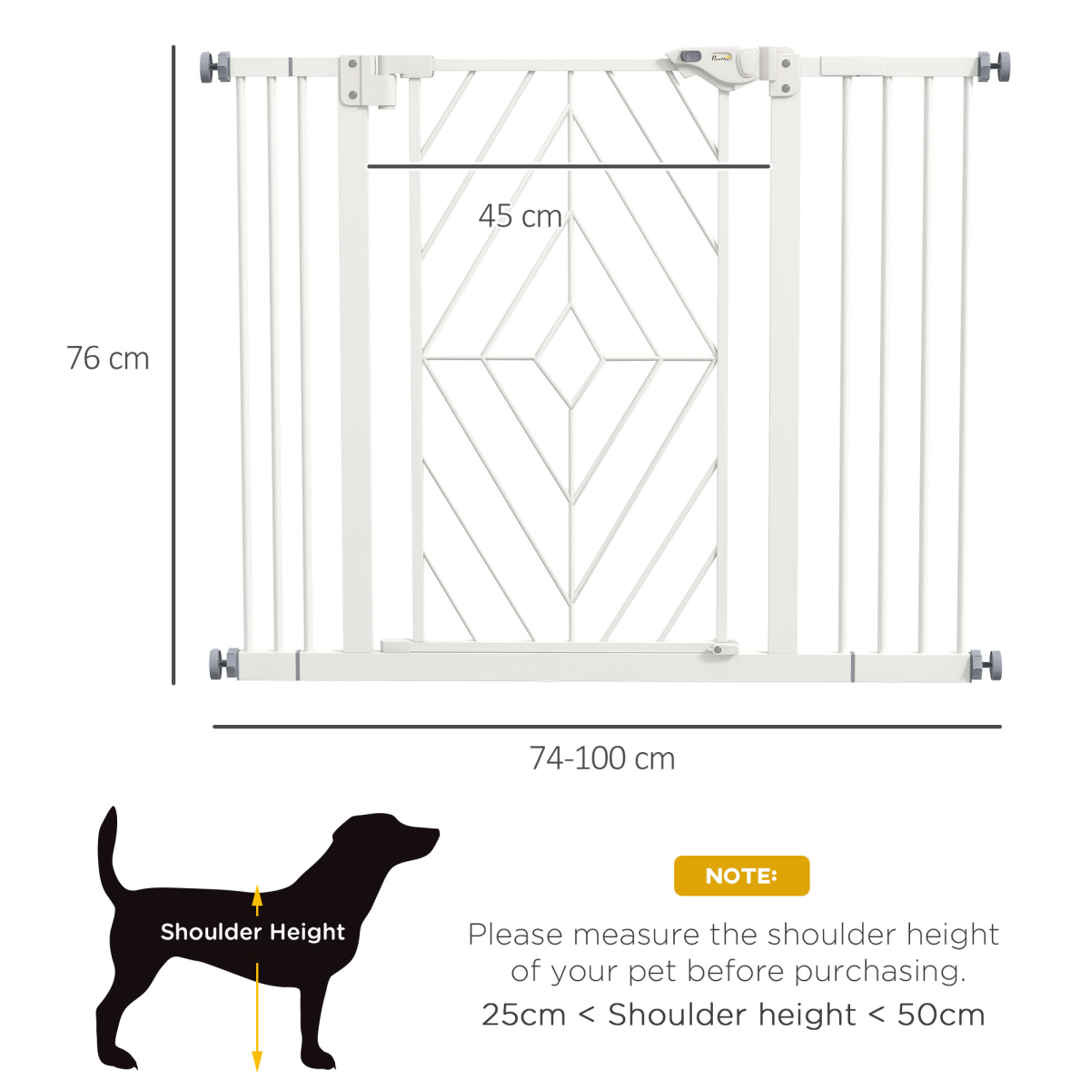 Pressure Fit Safety Gate w/ Auto Closing Door, Double Locking, 74-100cm Openings