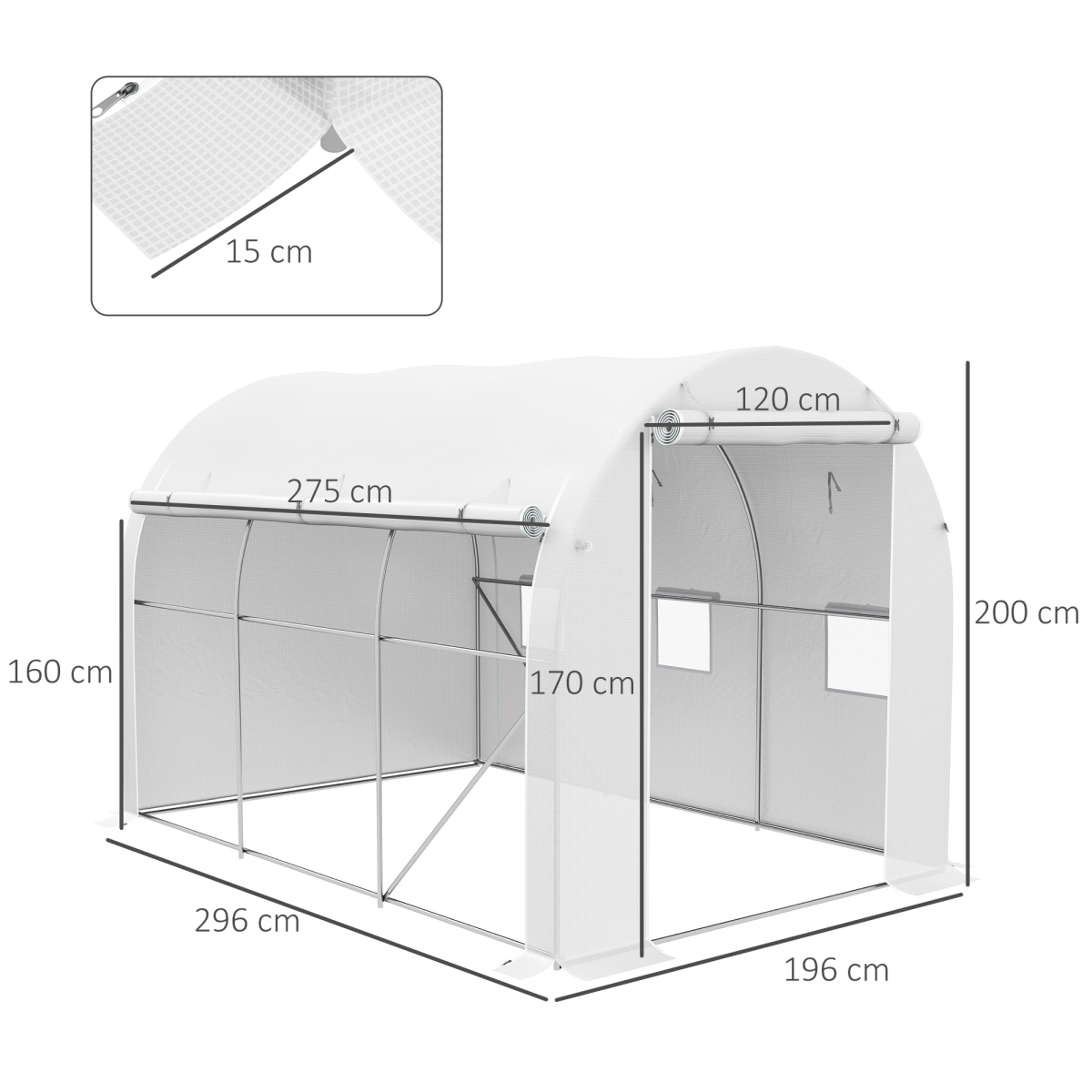 Outsunny Polytunnel Greenhouse with PE Cover, Galvanised Steel Frame, White