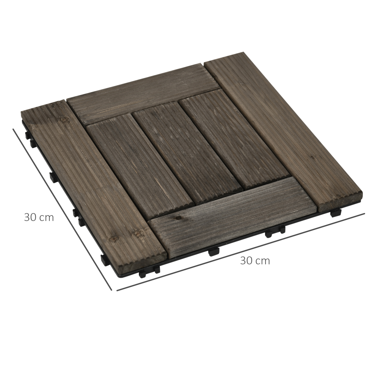 Set of 27 Wooden Interlocking Decking Tiles, 30 x 30 cm, Total 2.5?, Grey