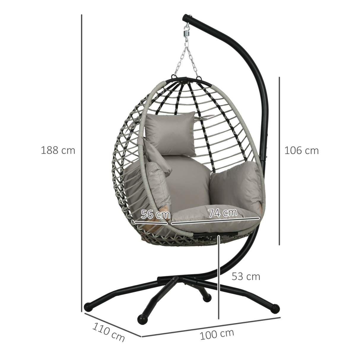 Outsunny Hanging Swing Chair with Thick Cushion, Patio Hanging Chair, Grey