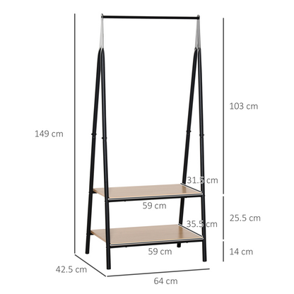2-Tier Garment Rack, 149 H cm-Black/Wood Grain