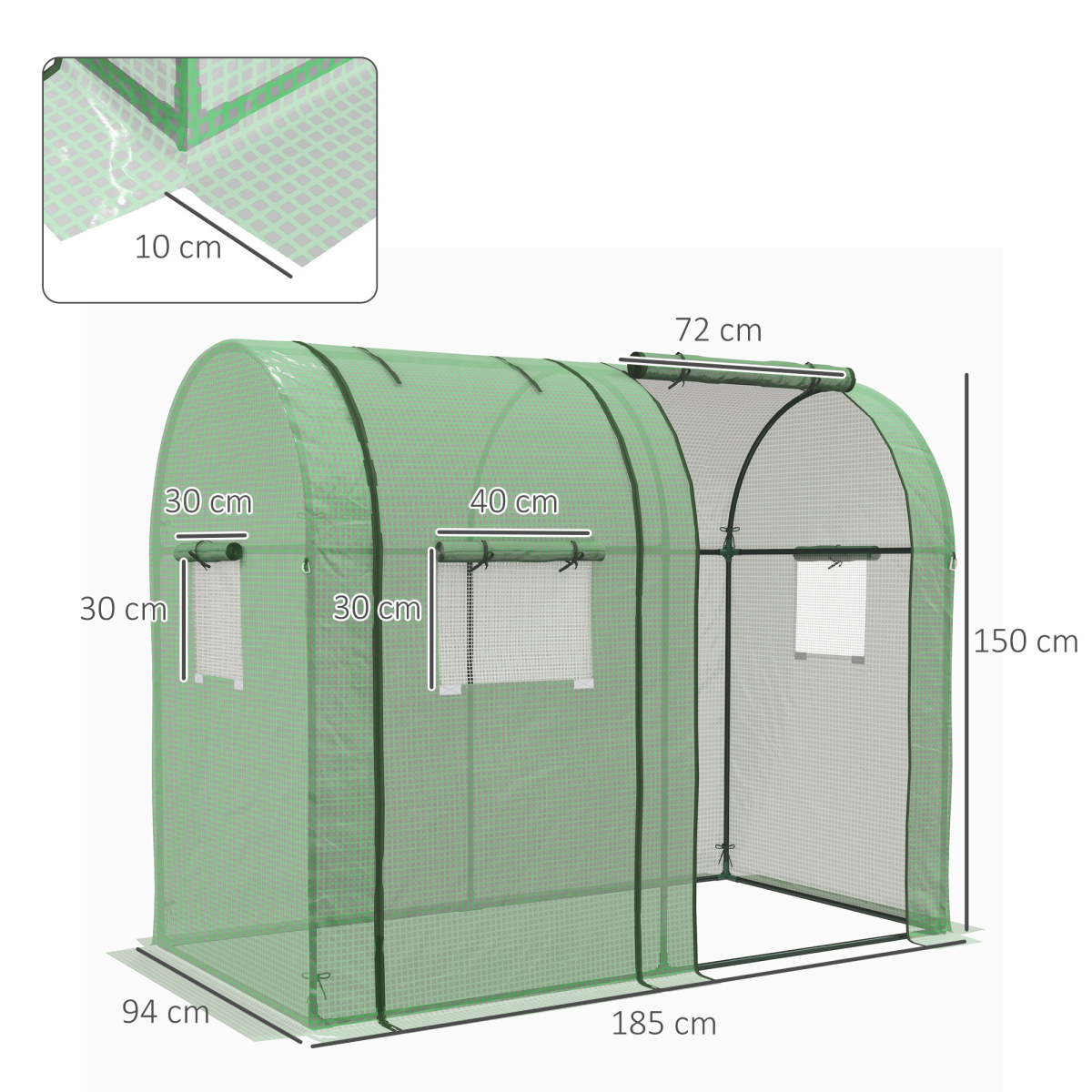 Outsunny Tomato Greenhouse with 2 Roll-up Doors and 4 Mesh Windows, Green