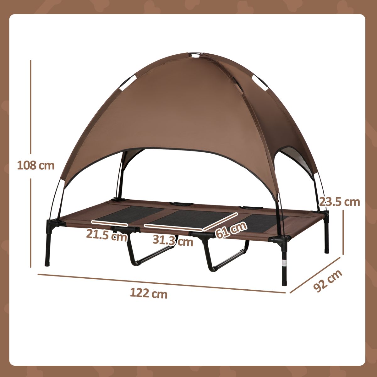 122 cm Elevated Pet Bed Dog Cot Tent with Canopy Instant Shelter Outdoor Coffee