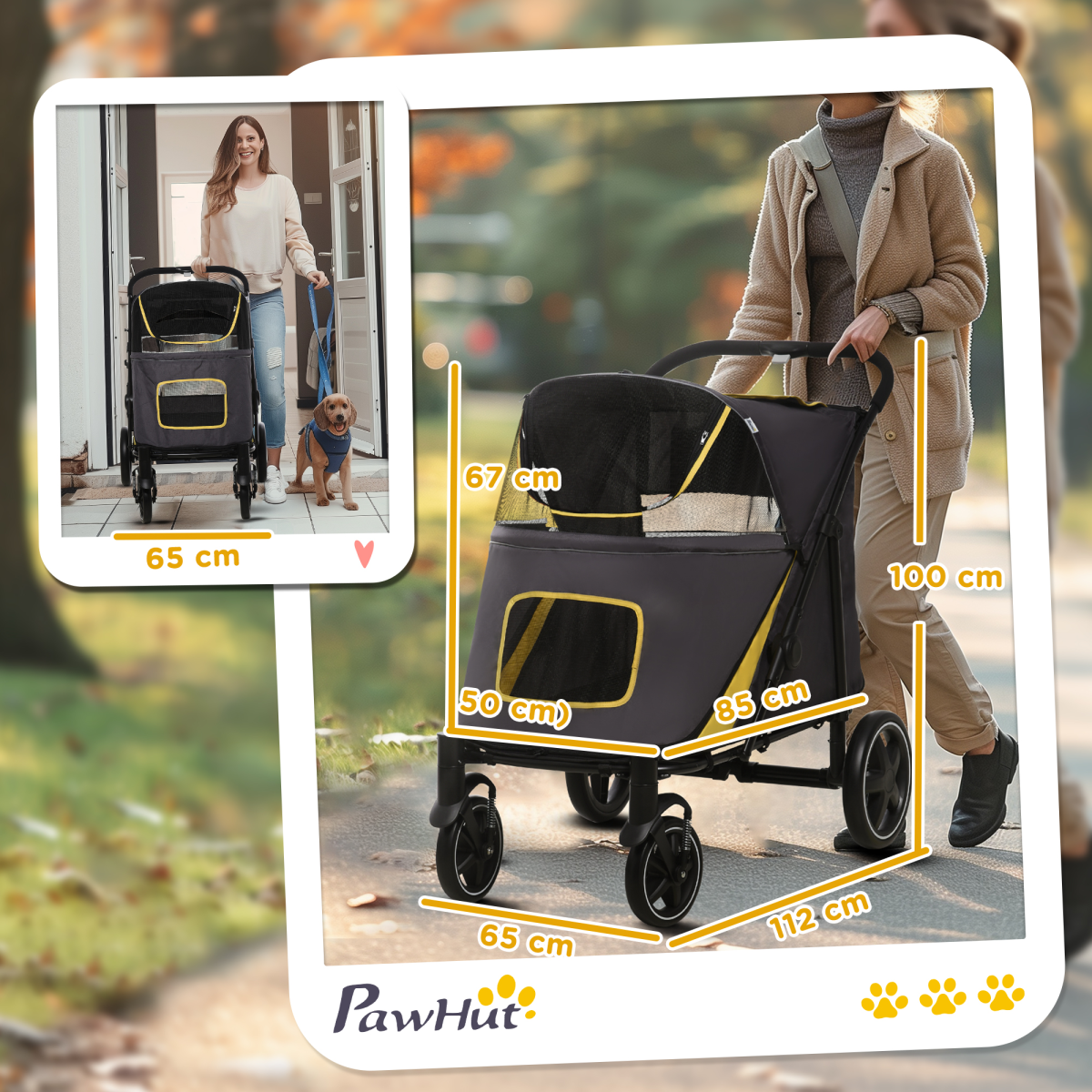 PawHut Foldable Dog Carriage w/ Universal Wheels, Shock Absorber - Grey
