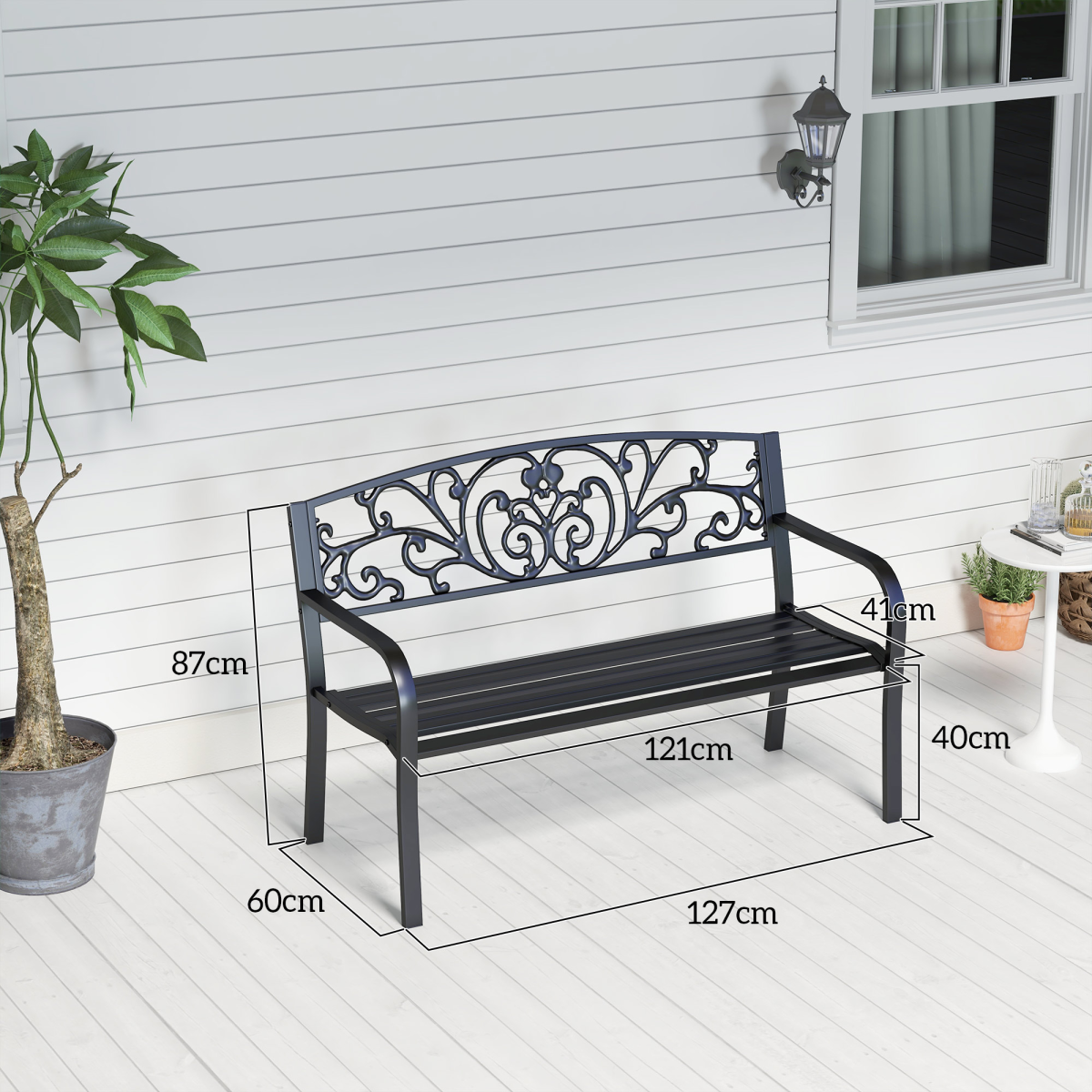 2-Seater Garden Bench, Steel-Black