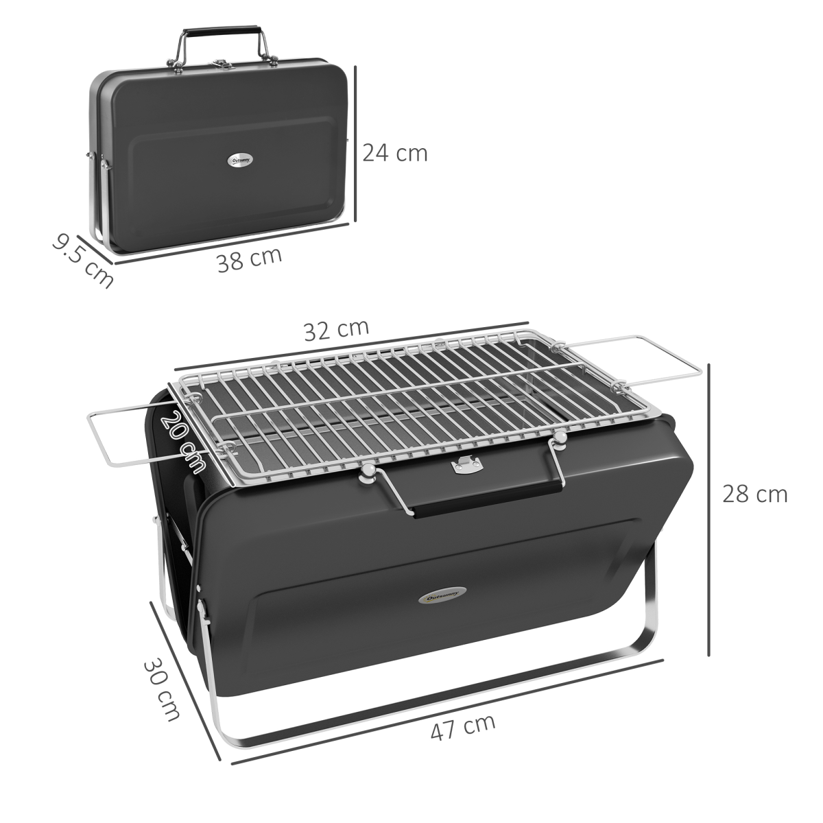 Outsunny Portable BBQ Grill with Suitcase Design for Camping Picnic Party, Black