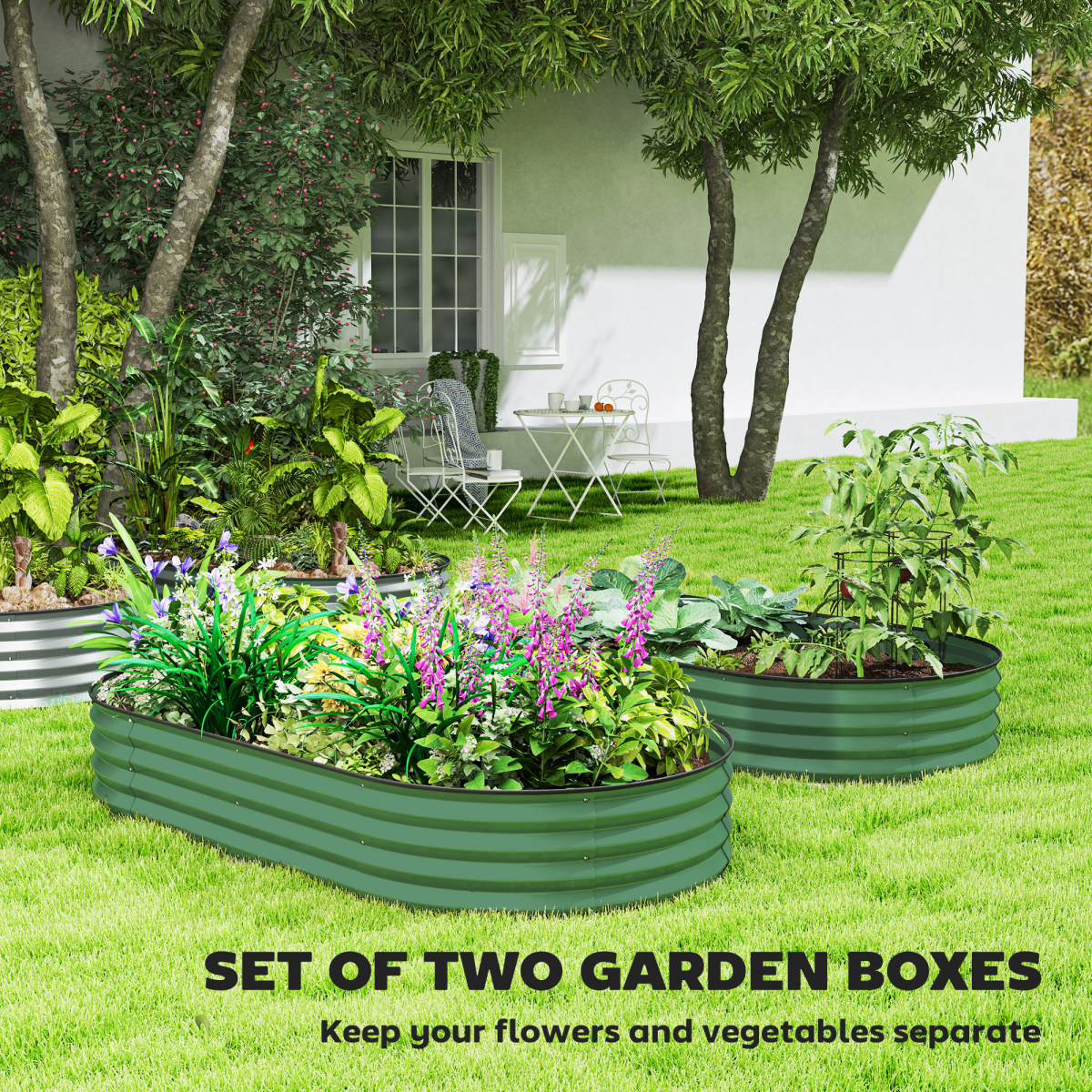 Garden Raised Planters Set - Durable Galvanised Steel for Outdoor Use