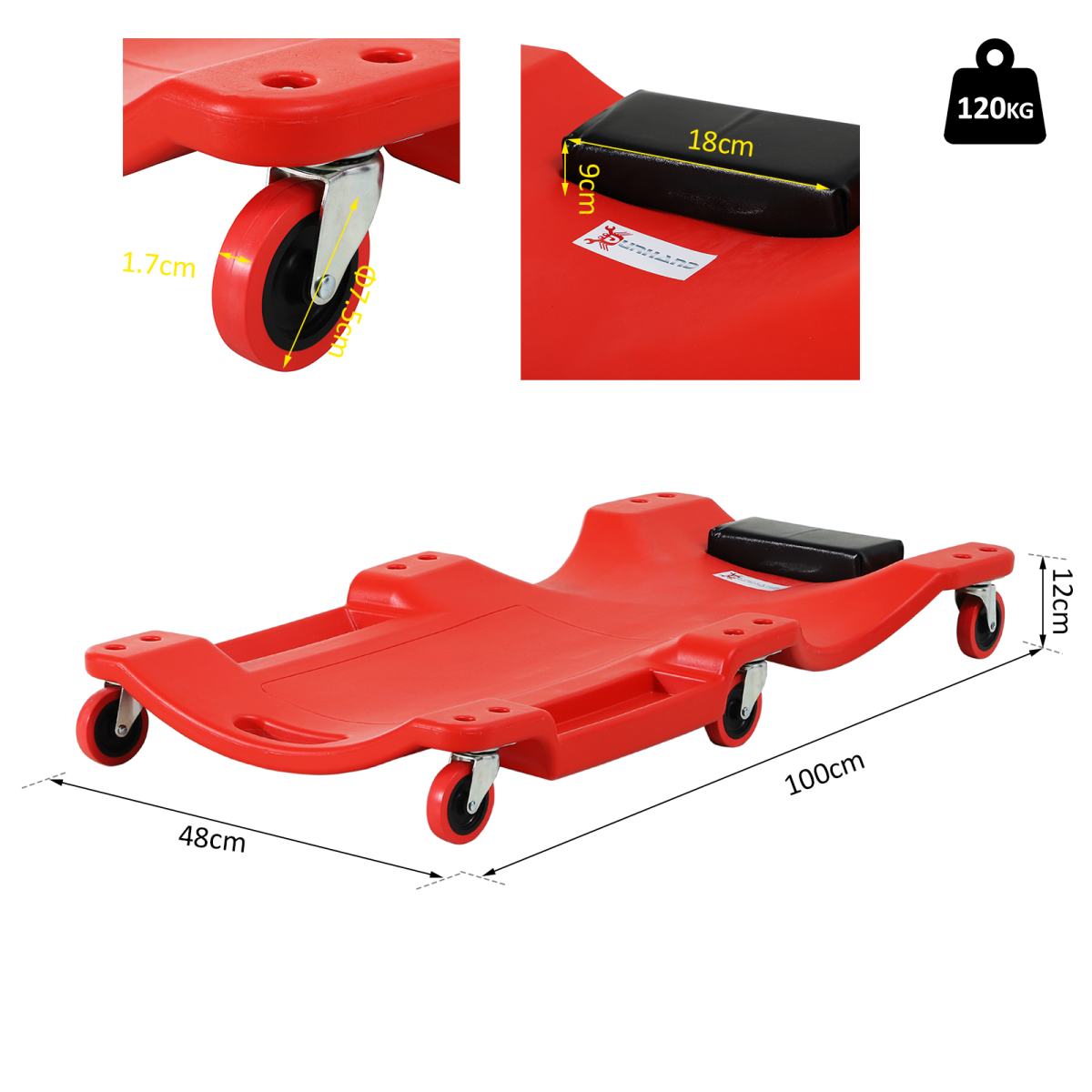 Mechanic Vehicle Creeper Rolling Moulded Workshop Garage Assistance Durhand