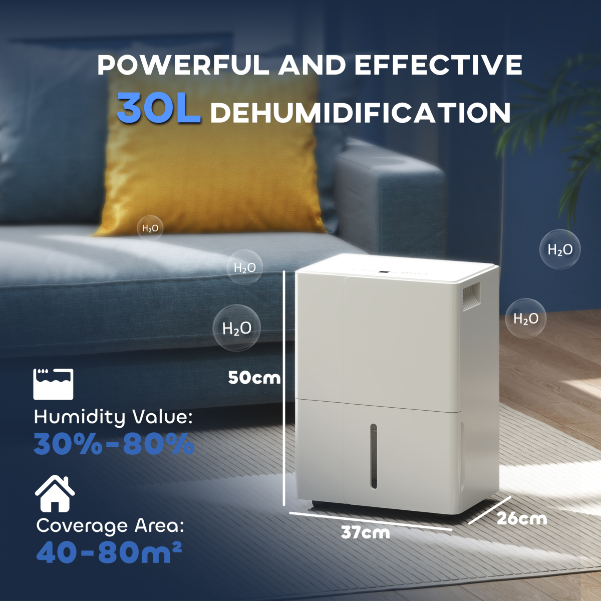 HOMCOM 30L Dehumidifier with Filter, Auto Defrost, for Home Laundry Drying