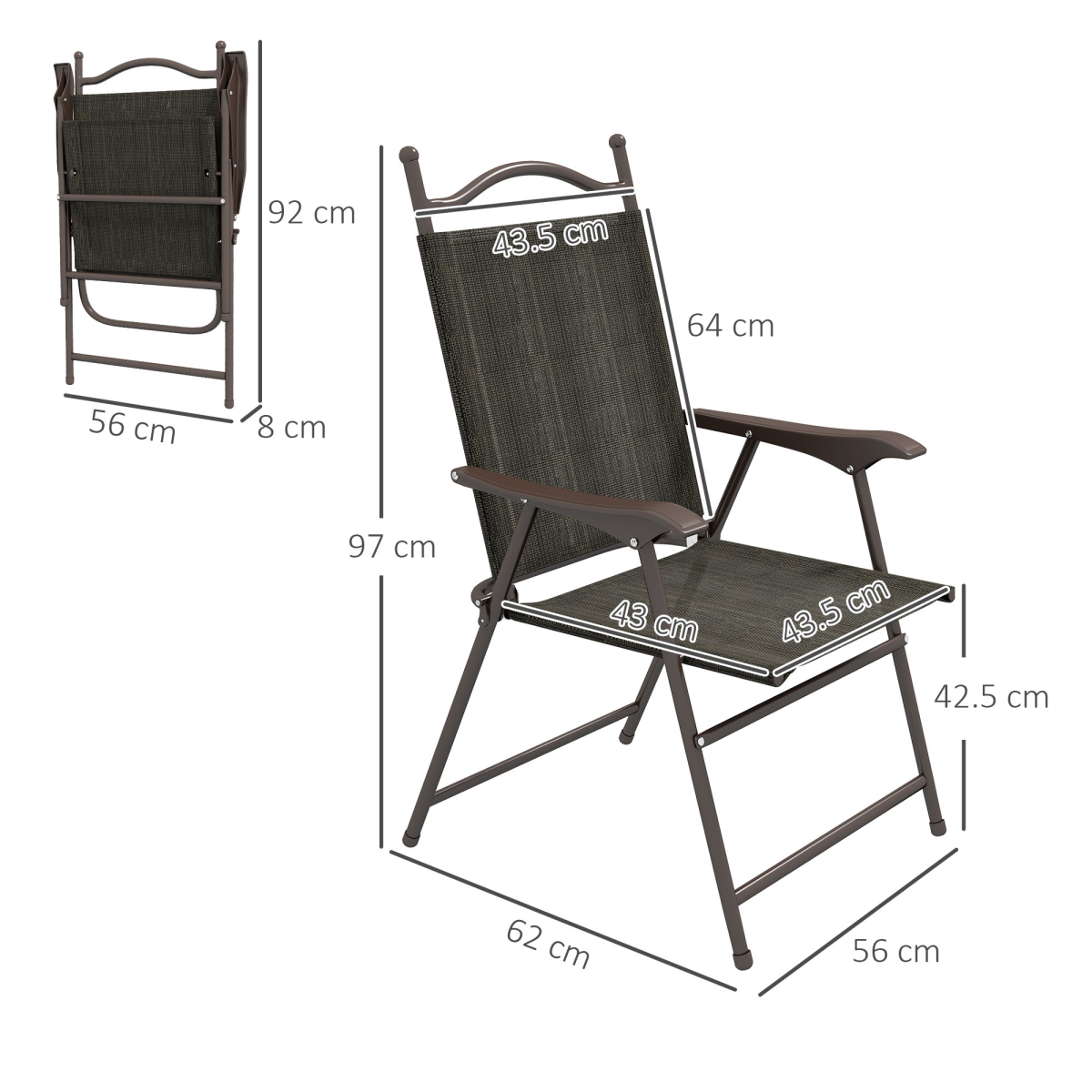 Outsunny Folding Chairs Set with Armrest Breathable Mesh Fabric Seat Dark Brown