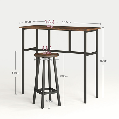 HOMCOM 6-Piece Industrial Bar Table Set, 2 Kitchen Tables with 4 Stools, Brown