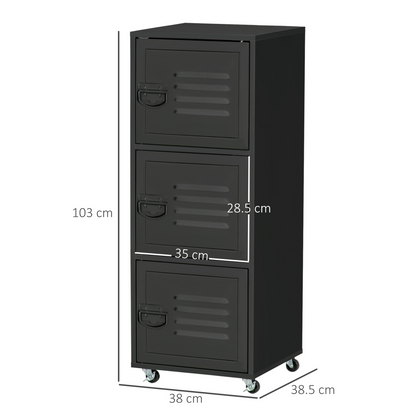 Rolling Storage Cabinet 3-Tier Mobile File Cabinet with Wheels Black