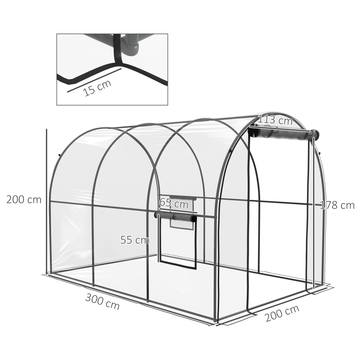 Outsunny 3 x 2 x 2m Polytunnel Greenhouse with Door, Windows, Steel Frame