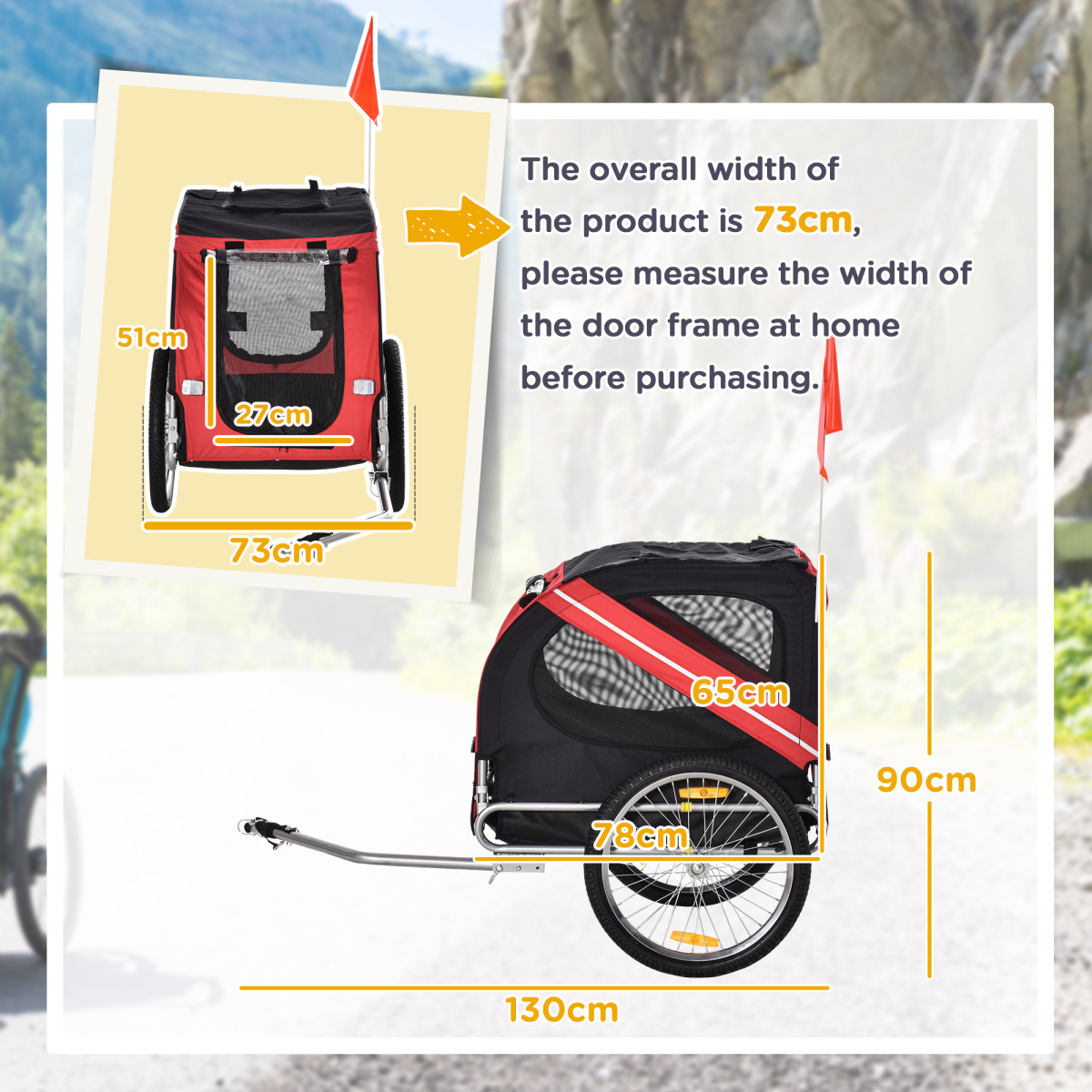 Pet Bicycle Trailer Dog Cat Bike Carrier Water Resistant W/ Hitch Coupler Red