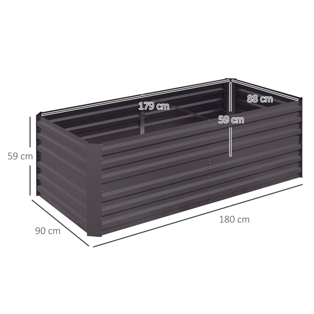 Outsunny Galvanised Steel Outdoor Raised Bed w/ Reinforced Rods, Dark Grey