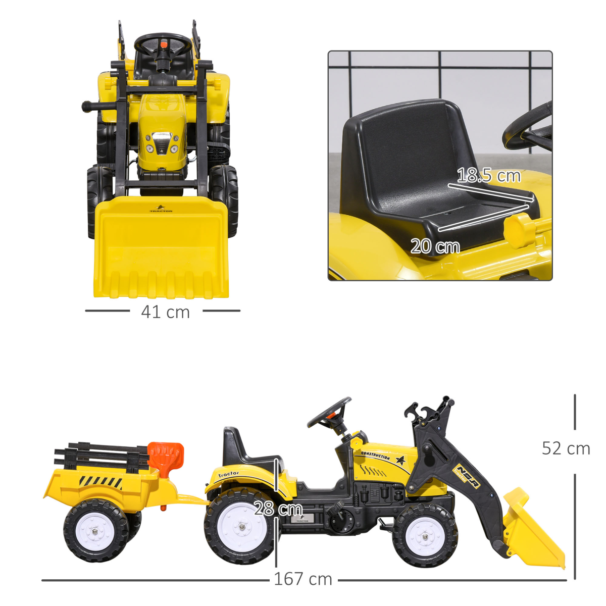 HOMCOM Pedal Go Kart Ride on Excavator Wheels Tyres Kids Children -Yellow