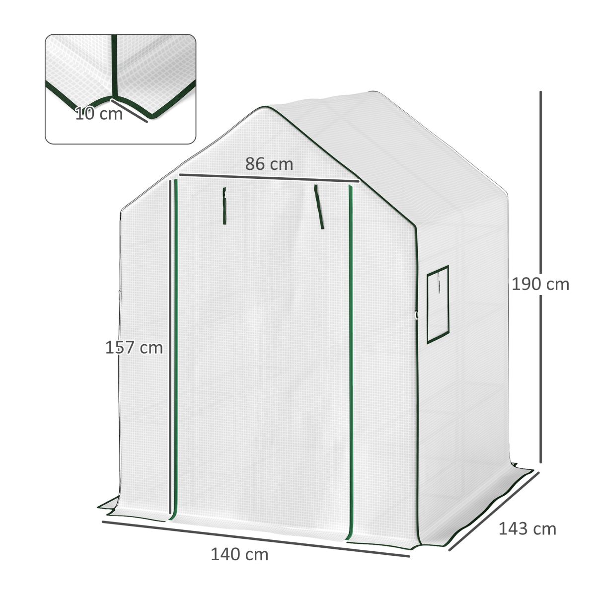 Outsunny Walk-in Greenhouse with 8 Shelves, Outdoor Small Greenhouse, White
