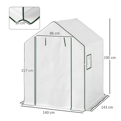 Outsunny Walk-in Greenhouse with 8 Shelves, Outdoor Small Greenhouse, White