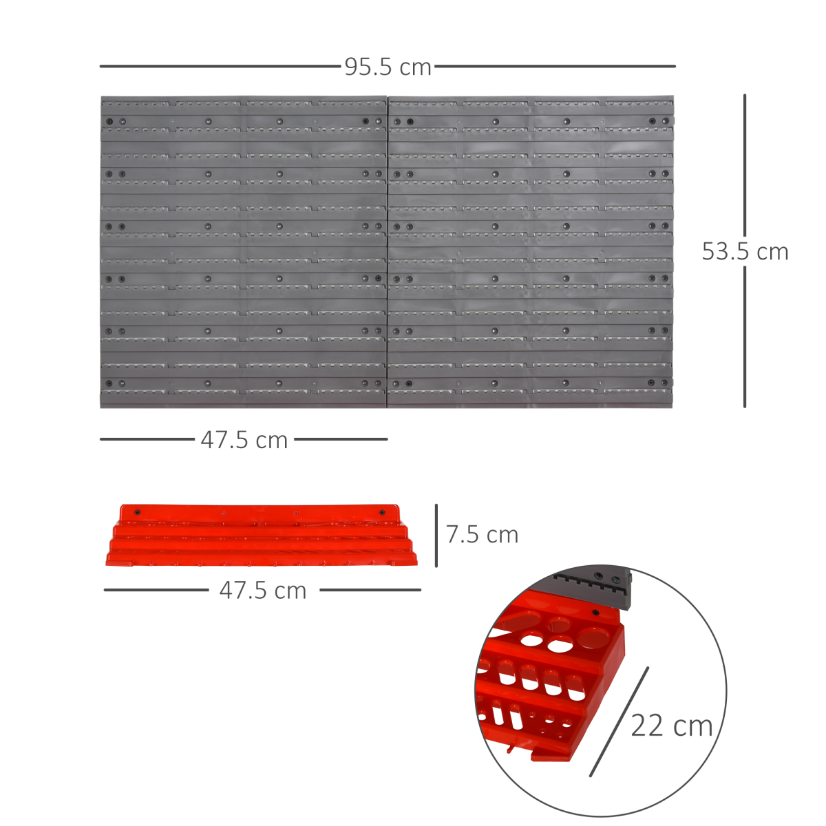 DURHAND PP Wall Mounted Garage Tool Organiser Unit Grey/Red