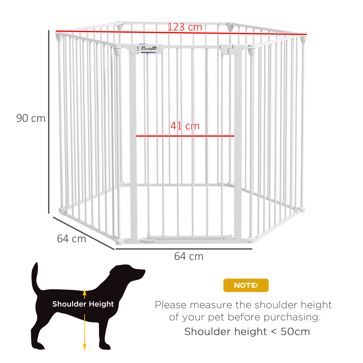 PawHut 2 in 1 Dog Pen, Safety Pet Gate, 6 Panels, for Medium Dogs, 90Hcm - White
