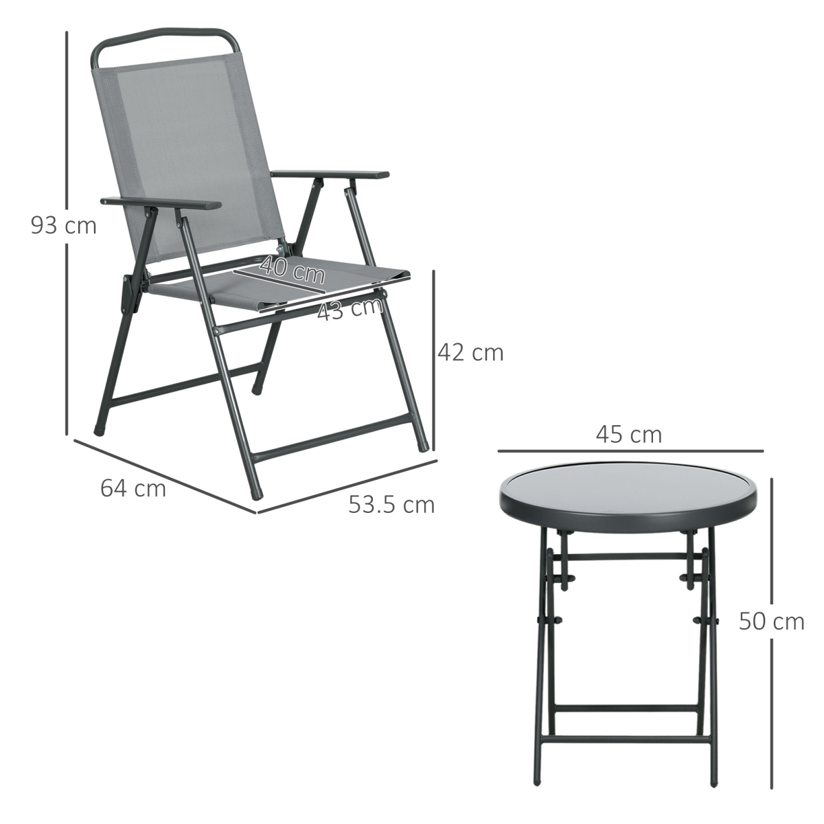 Outsunny Patio Bistro Set Folding Chairs & Coffee Table for Balcony,Grey