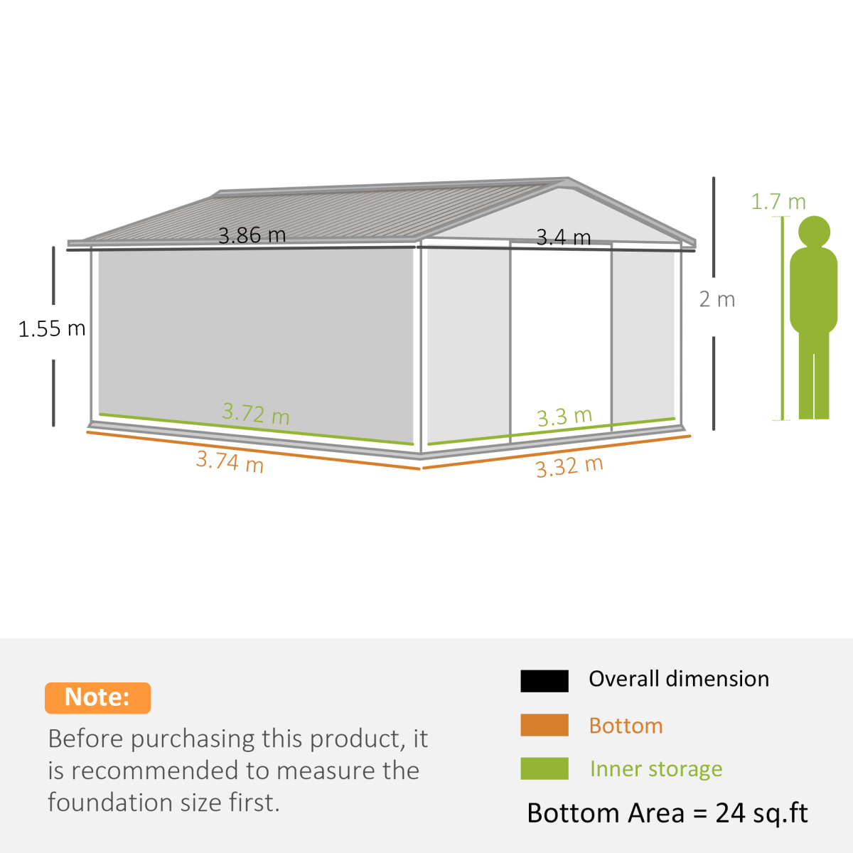 Outsunny 7 x 4ft Metal Garden Storage Shed w/ Double Door & Ventilation Grey