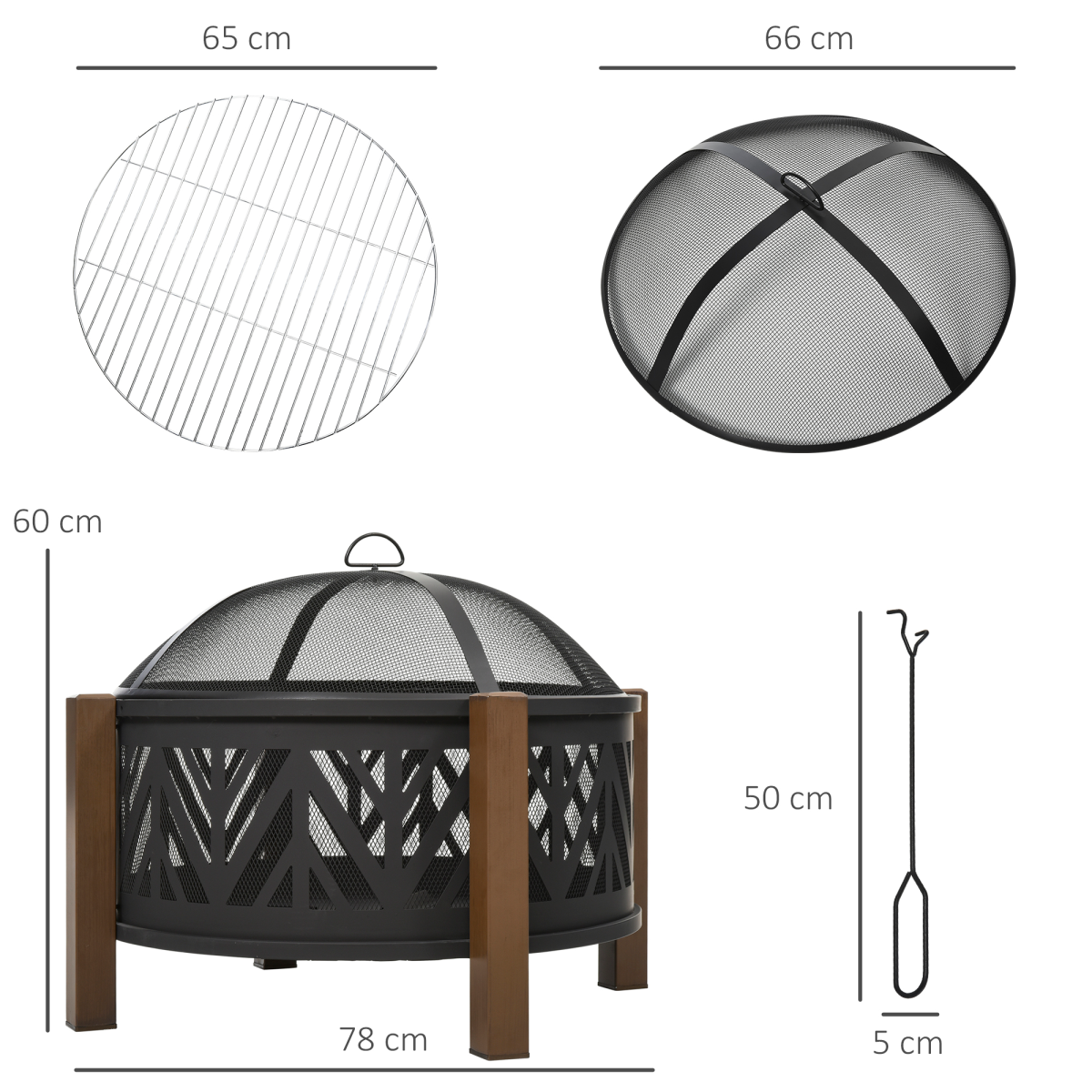 2-in-1 Outdoor Fire Pit Bowl with BBQ Grill Grate 30" Spark Screen Cover