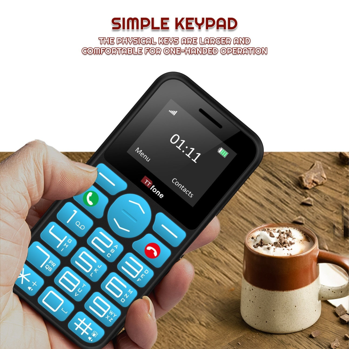 TTfone TT190 Big Button Basic Senior Unlocked Emergency Mobile Phone - Simple Cheapest Phone with Dock Charger and O2 Sim Card