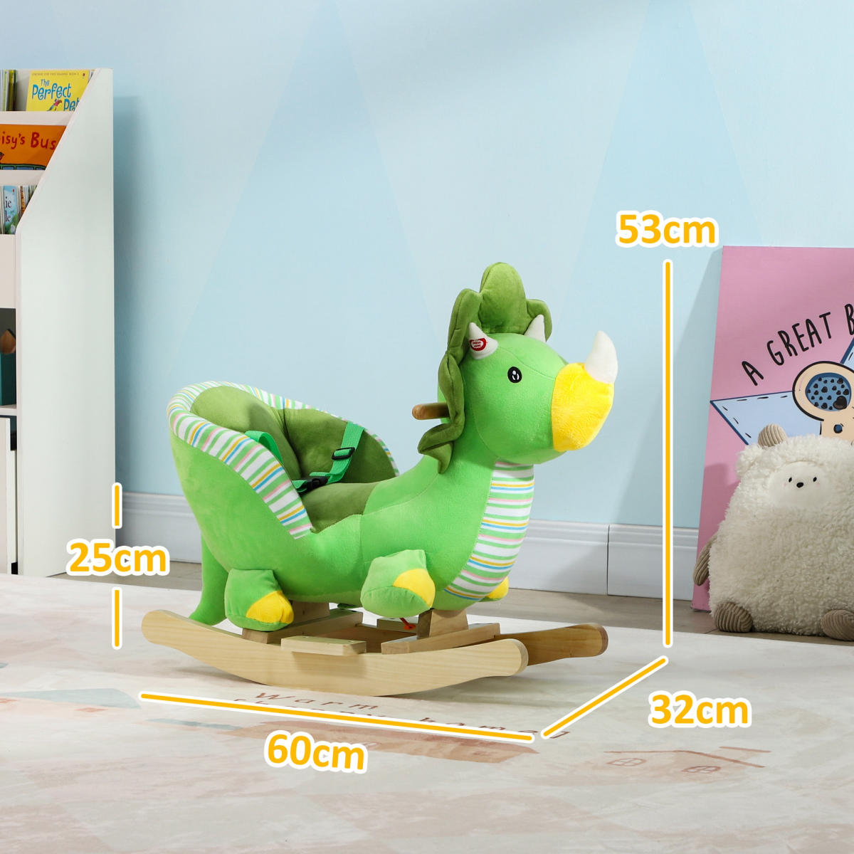 AIYAPLAY Rocking Horse Dinosaur Design Baby Rocker with Animal Sound, Green