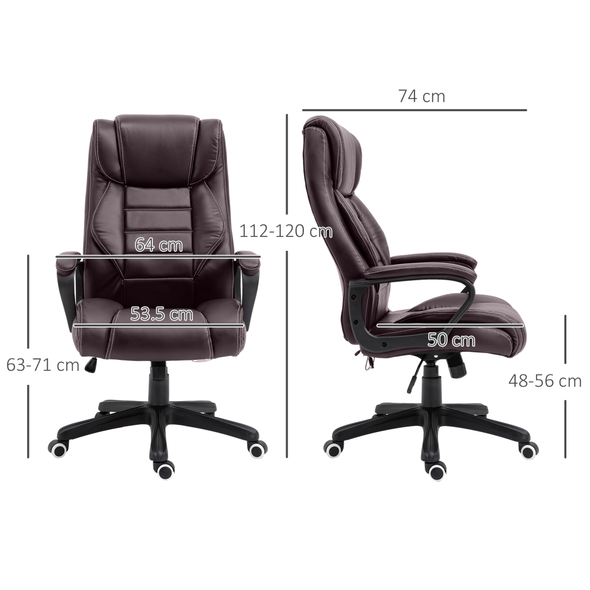 High Back 6 Points Vibration Massage Executive Office Chair, Brown Vinsetto